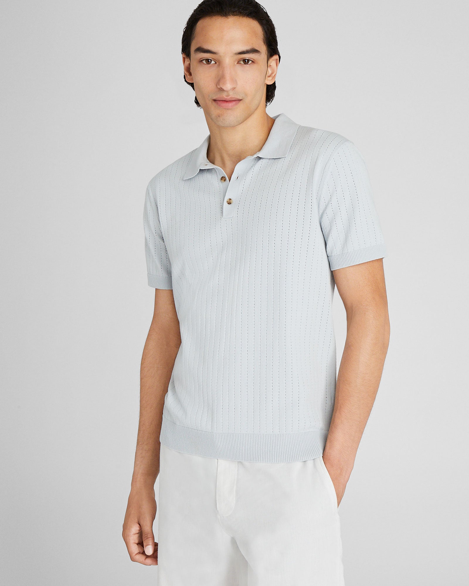 CLUB MONACO - Short-Sleeve Stitch Polo - Light Grey