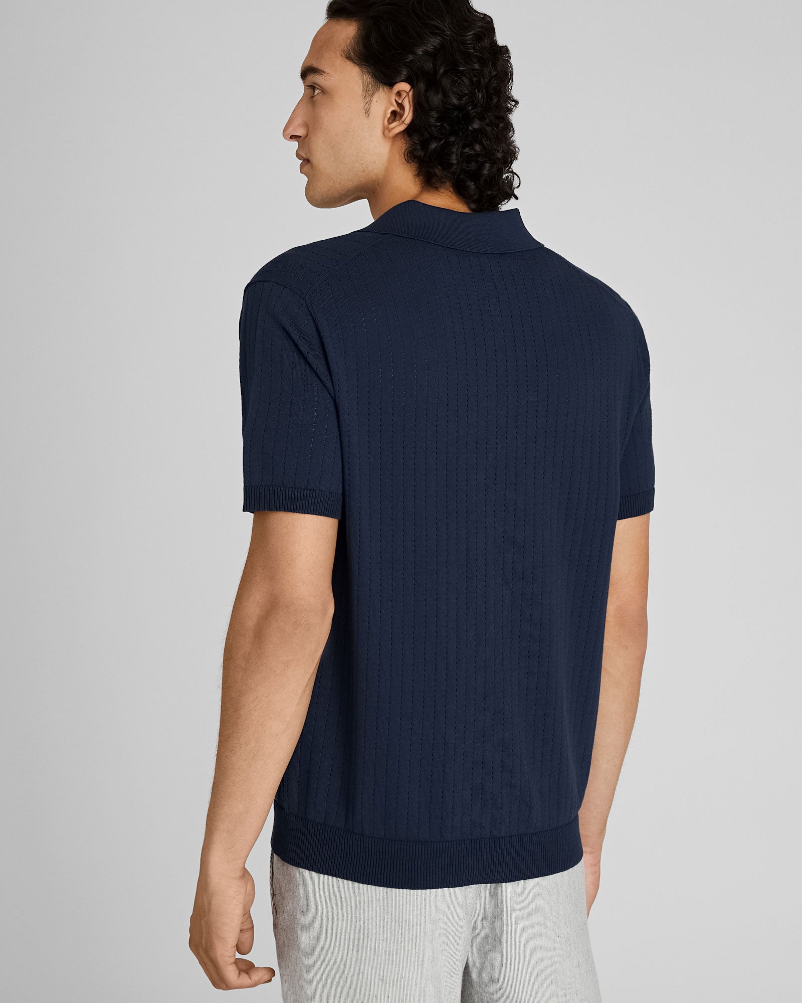 CLUB MONACO - Short-Sleeve Stitch Polo - Navy