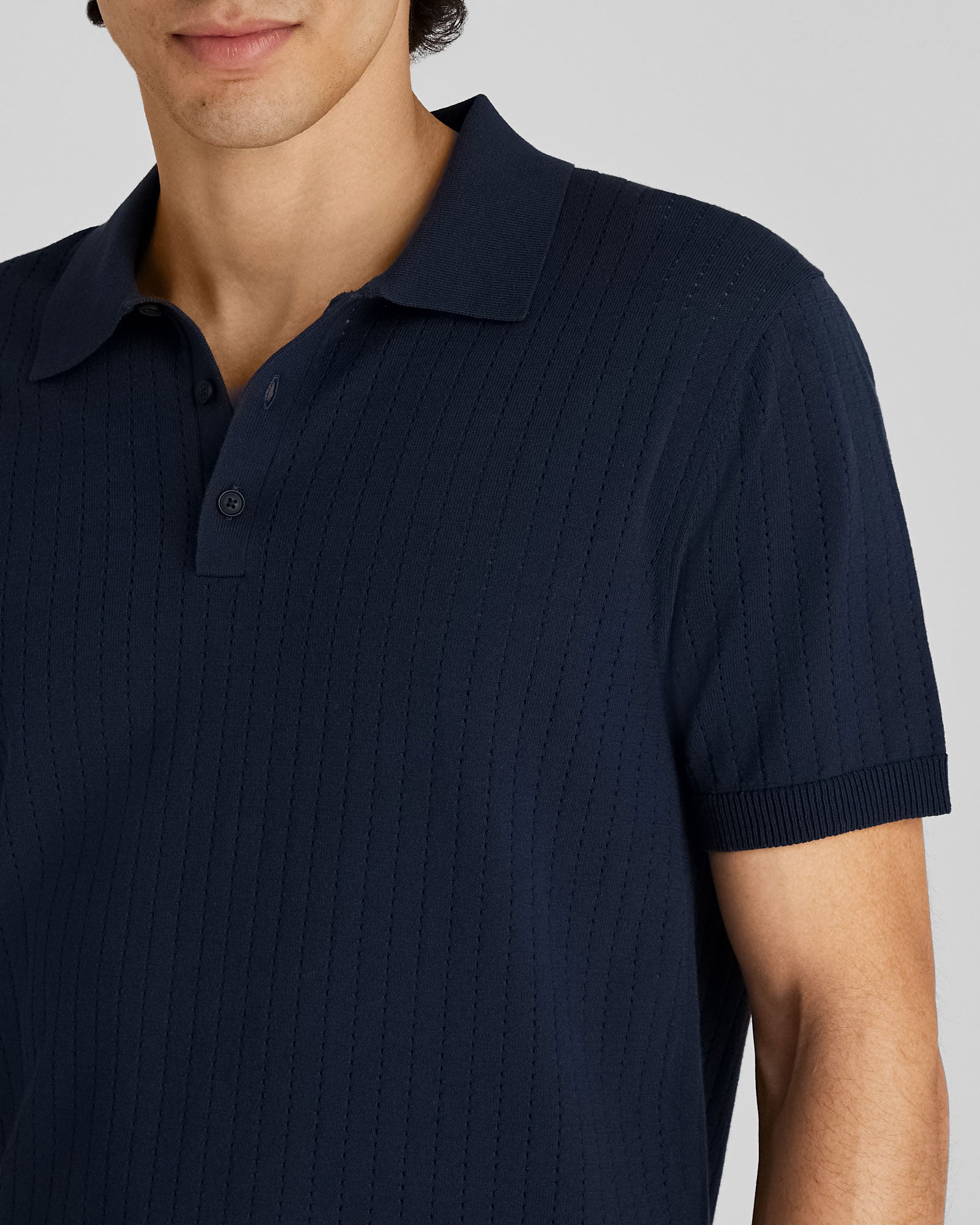 CLUB MONACO - Short-Sleeve Stitch Polo - Navy
