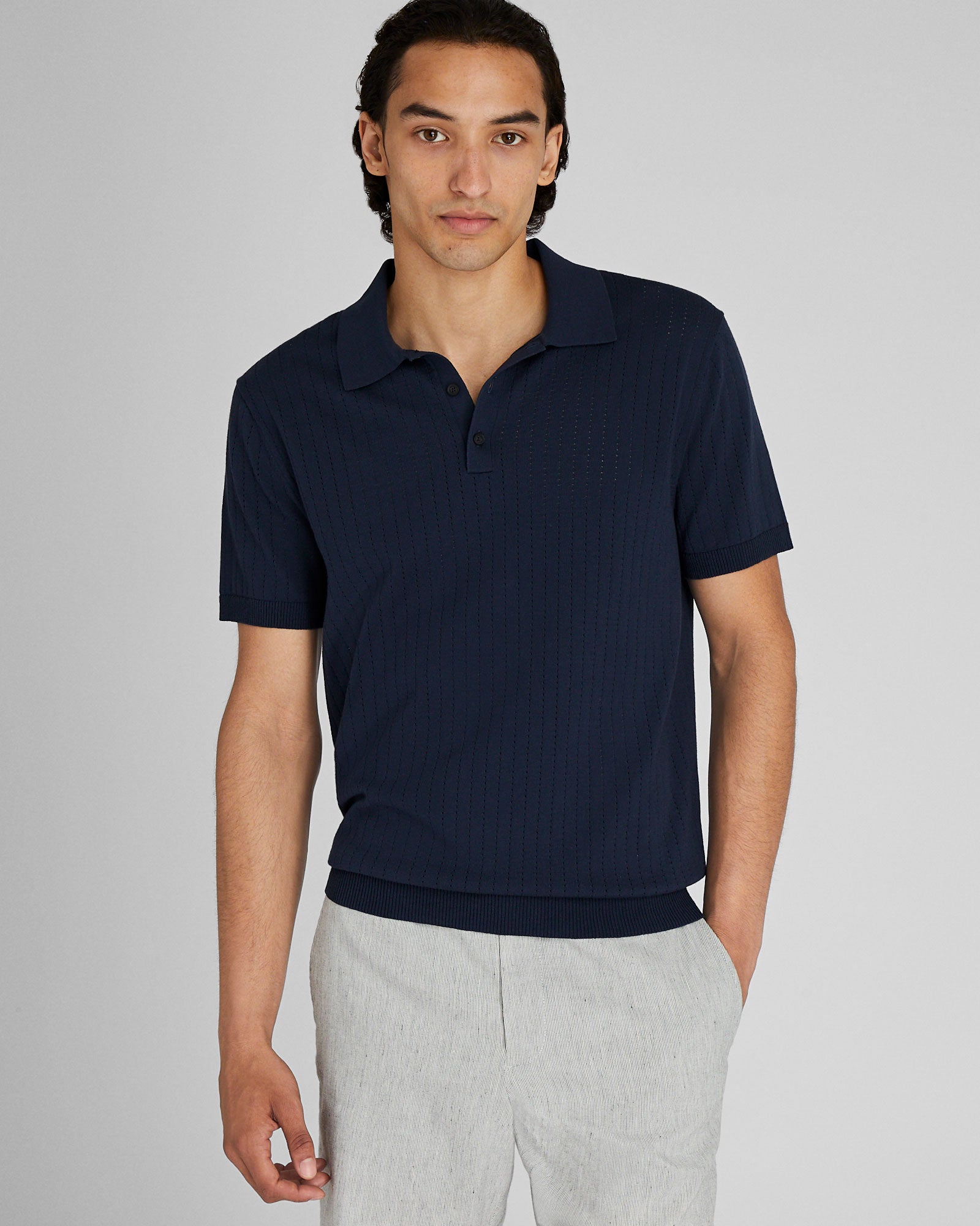 CLUB MONACO - Short-Sleeve Stitch Polo - Navy