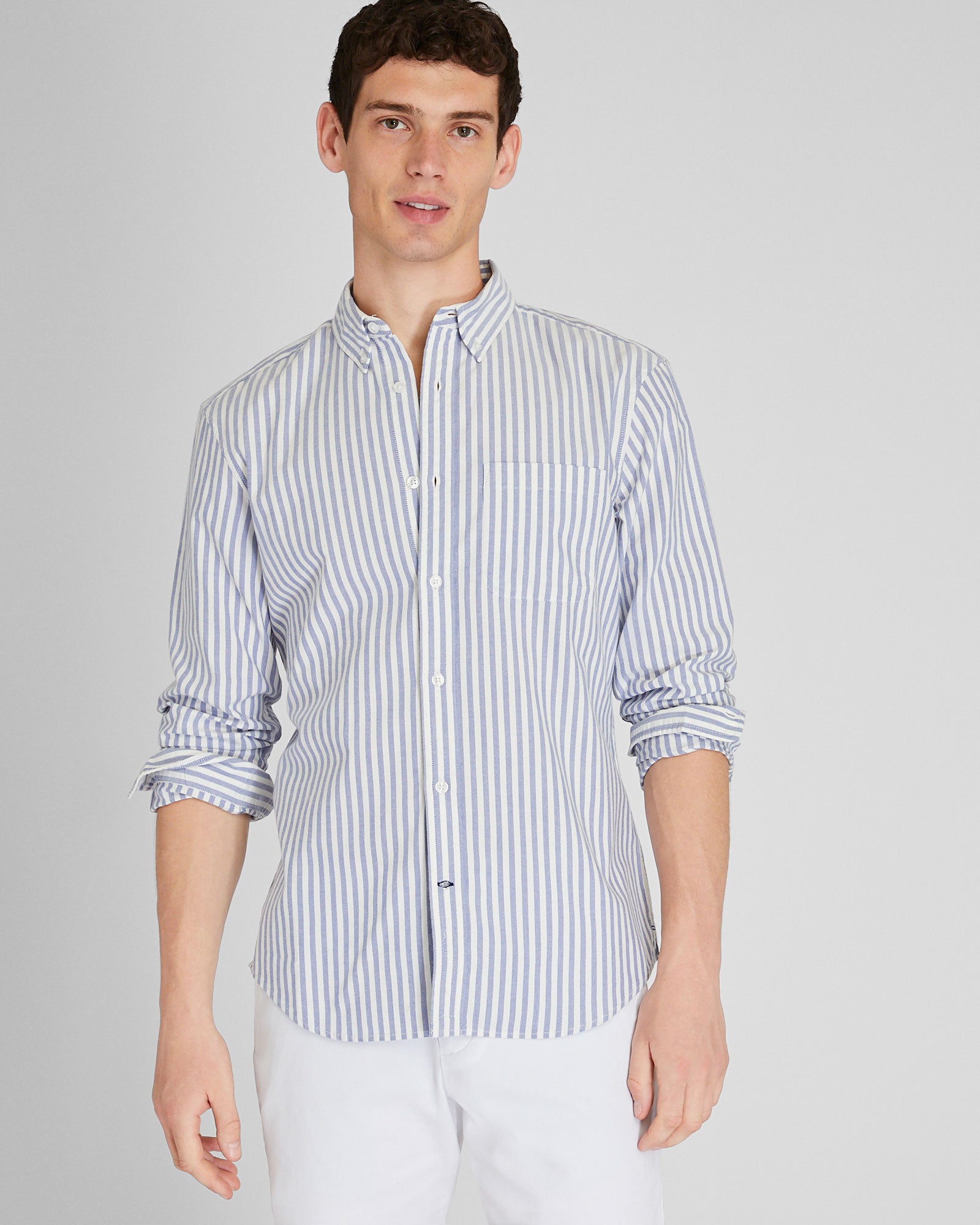 CLUB MONACO - Chemise Oxford légère et ajustée - Rayure Bleue