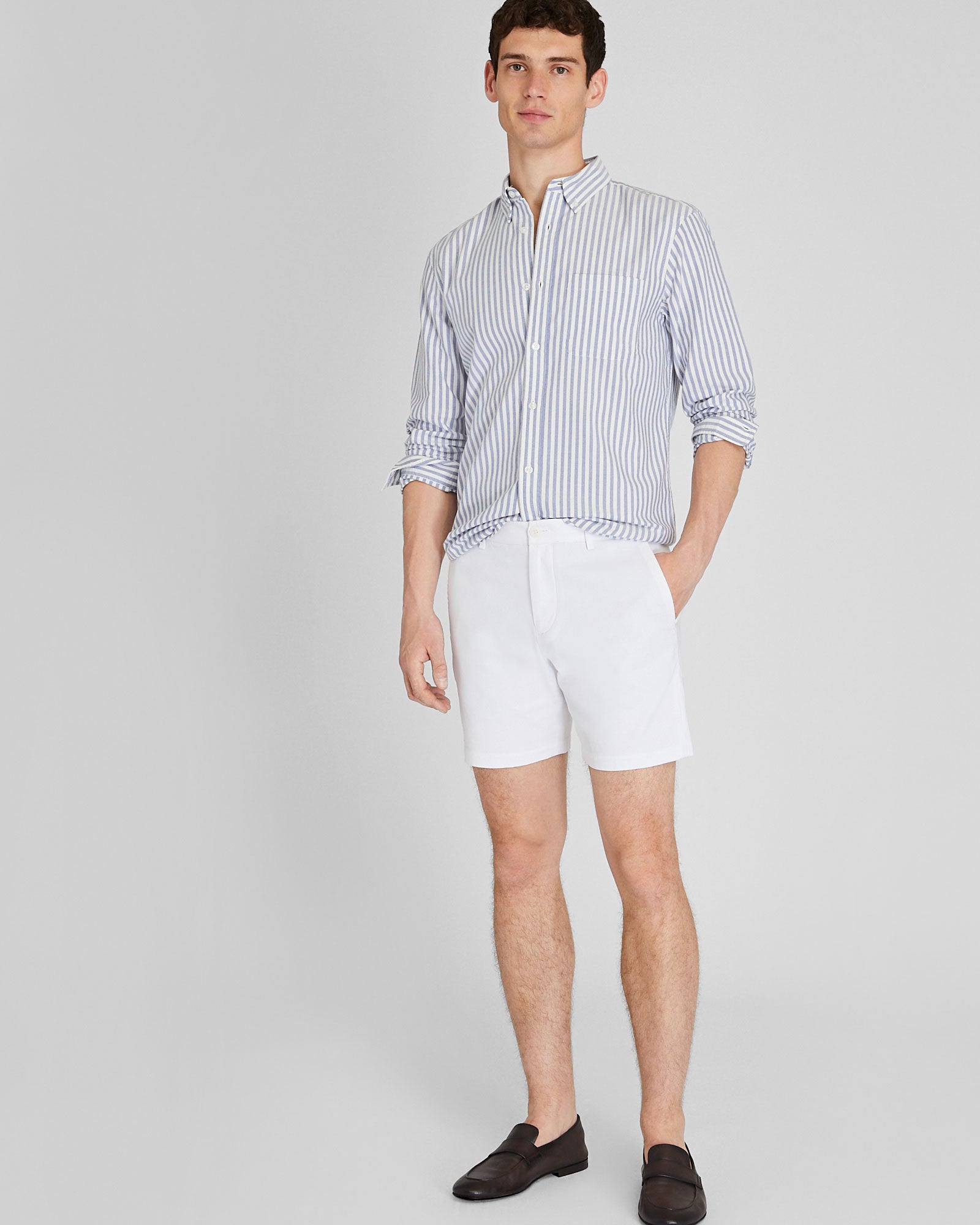 CLUB MONACO - Chemise Oxford légère et ajustée - Rayure Bleue