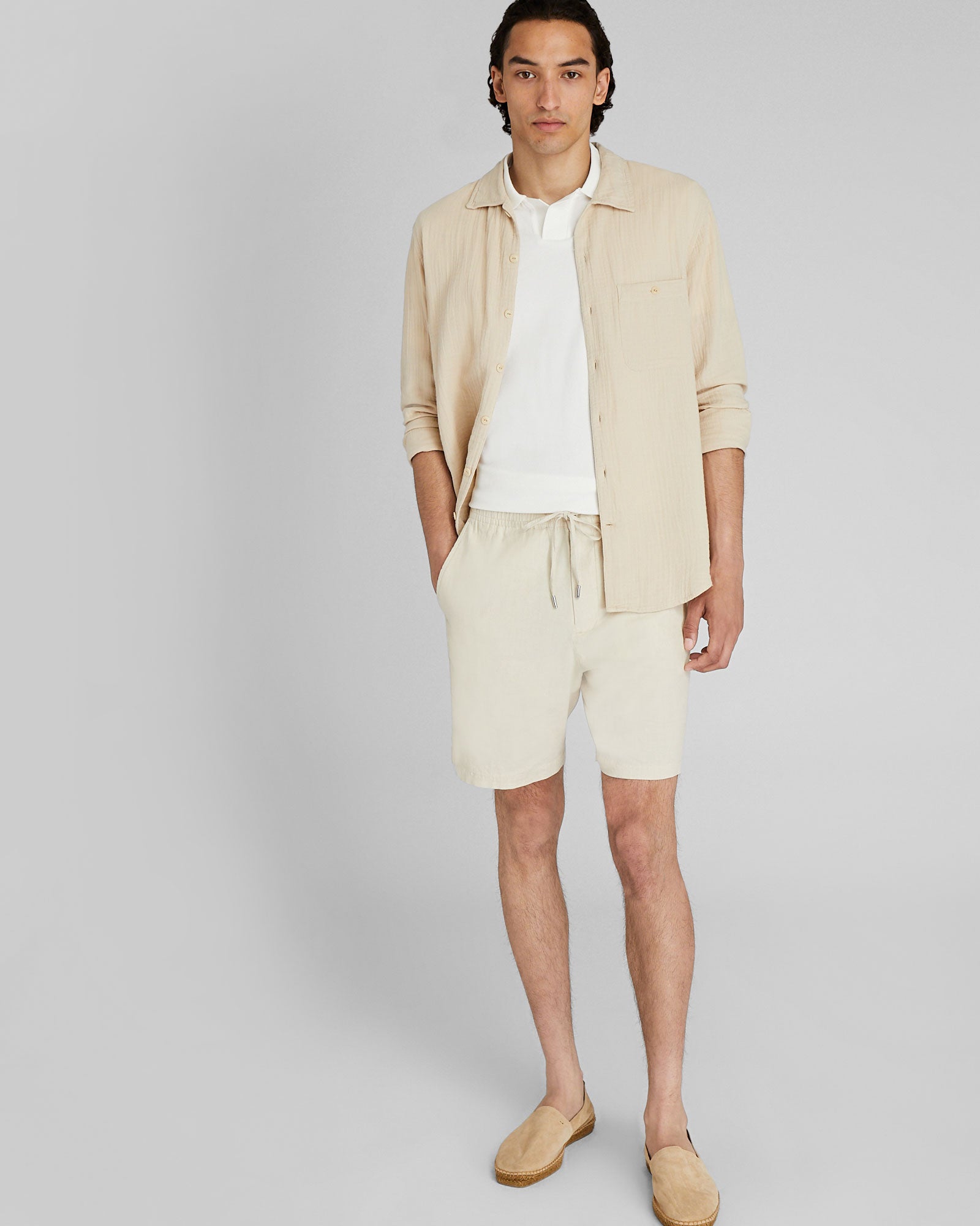 CLUB MONACO - Elasticated Linen Short - Khaki