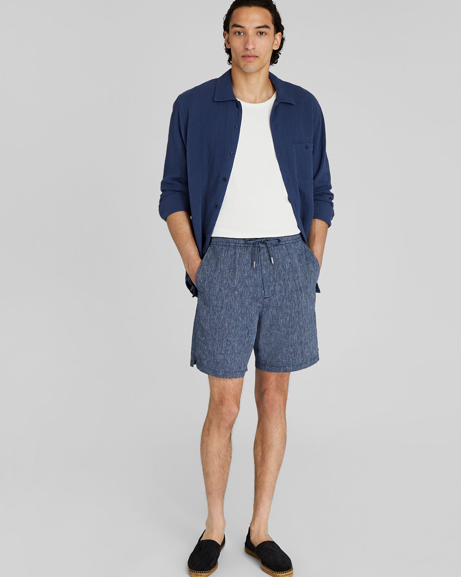 CLUB MONACO - Elasticated Linen Short - Navy