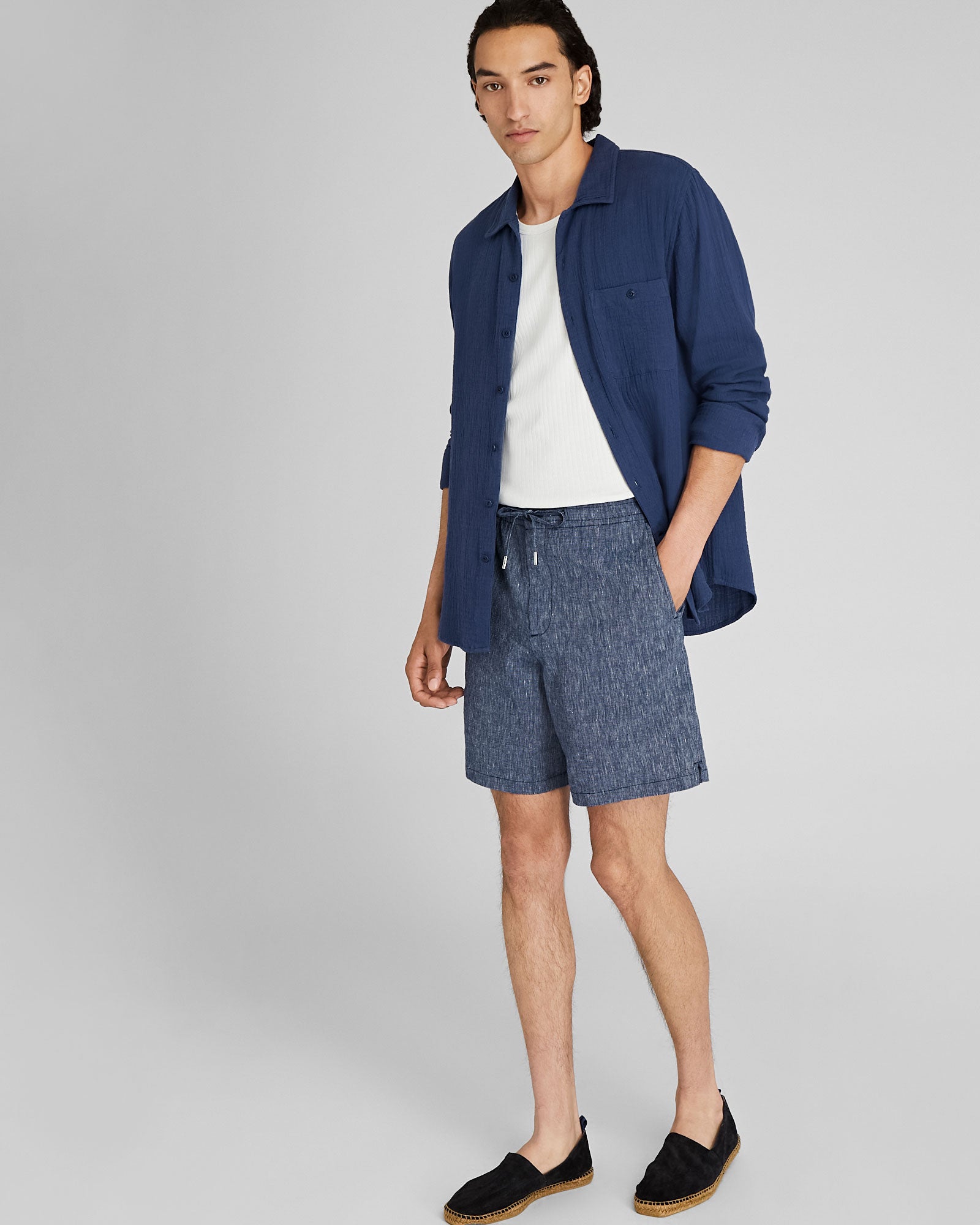 CLUB MONACO - Elasticated Linen Short - Navy
