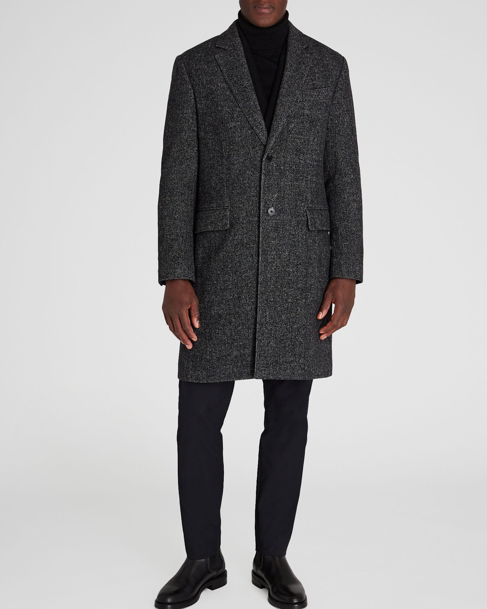 CLUB MONACO - Textured Wool Blend Herringbone Coat - Black Mix
