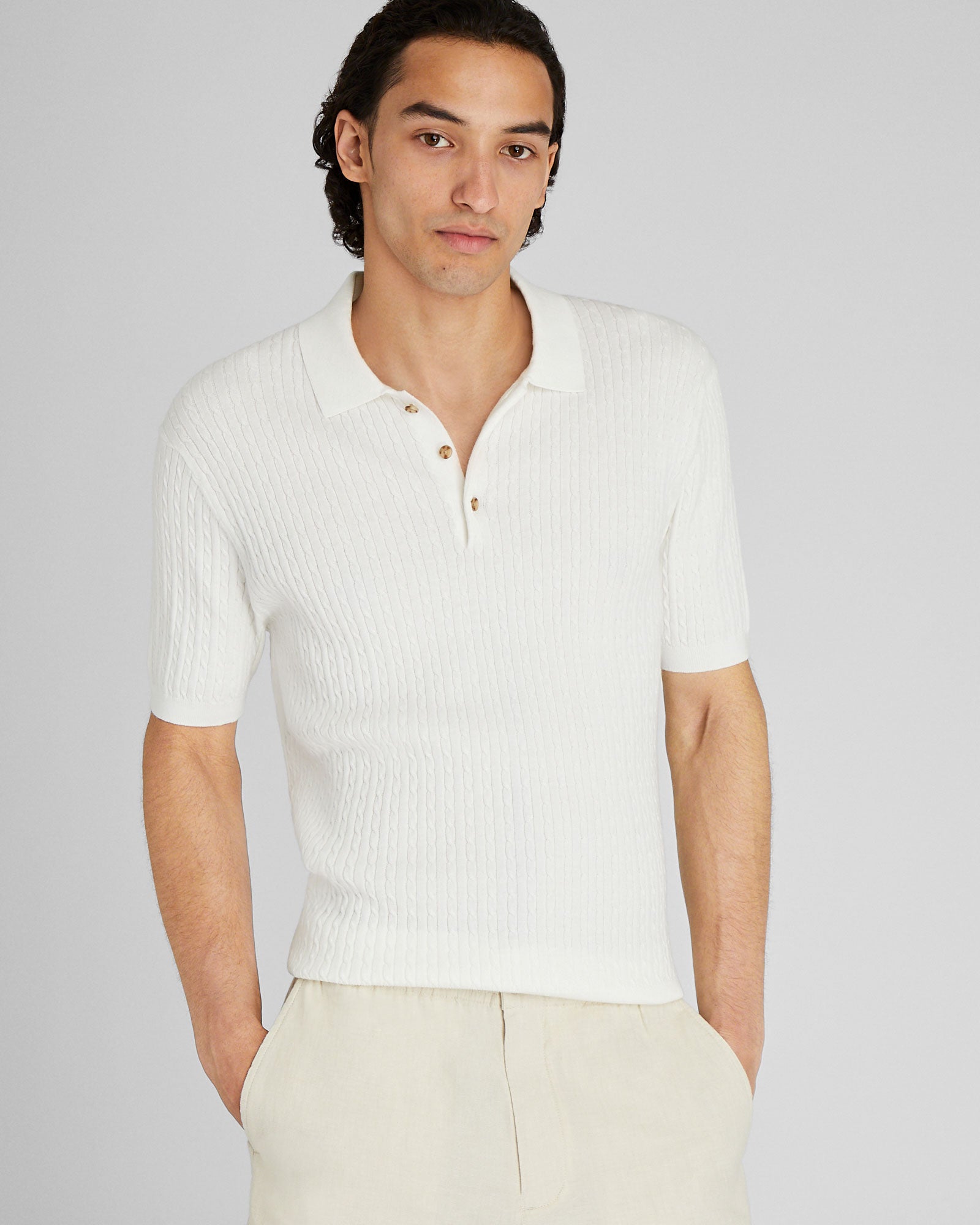 CLUB MONACO - Polo torsadé à manches courtes - Blanc