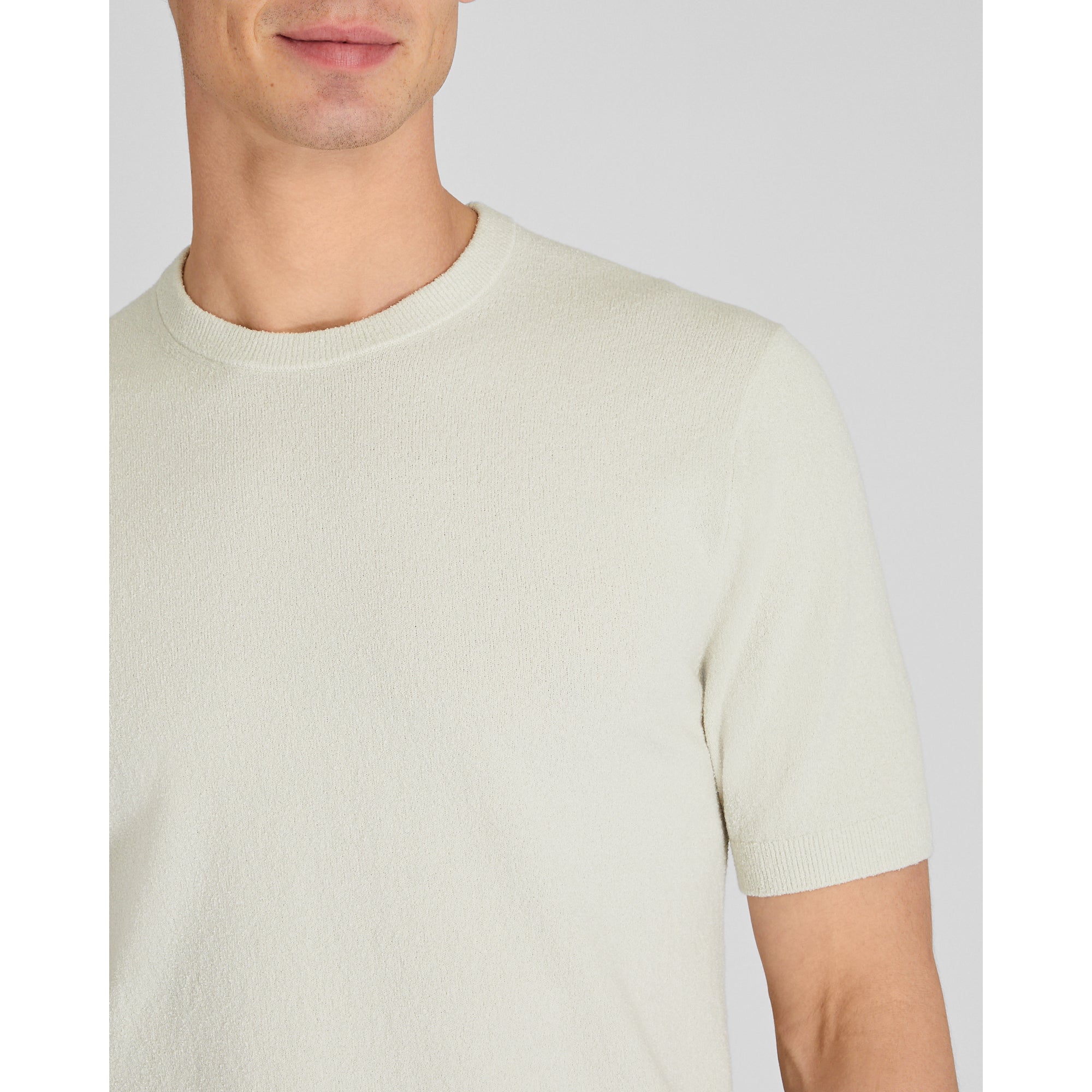 CLUB MONACO - Short Sleeve Micro Bouclé Crew - Off White