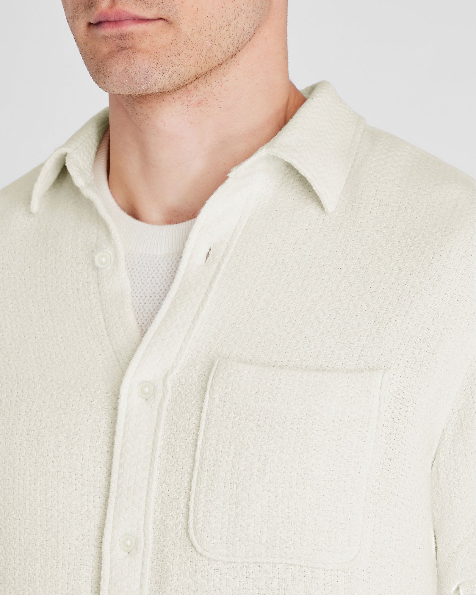 CLUB MONACO - Herringbone Texture Shirt - Ivory