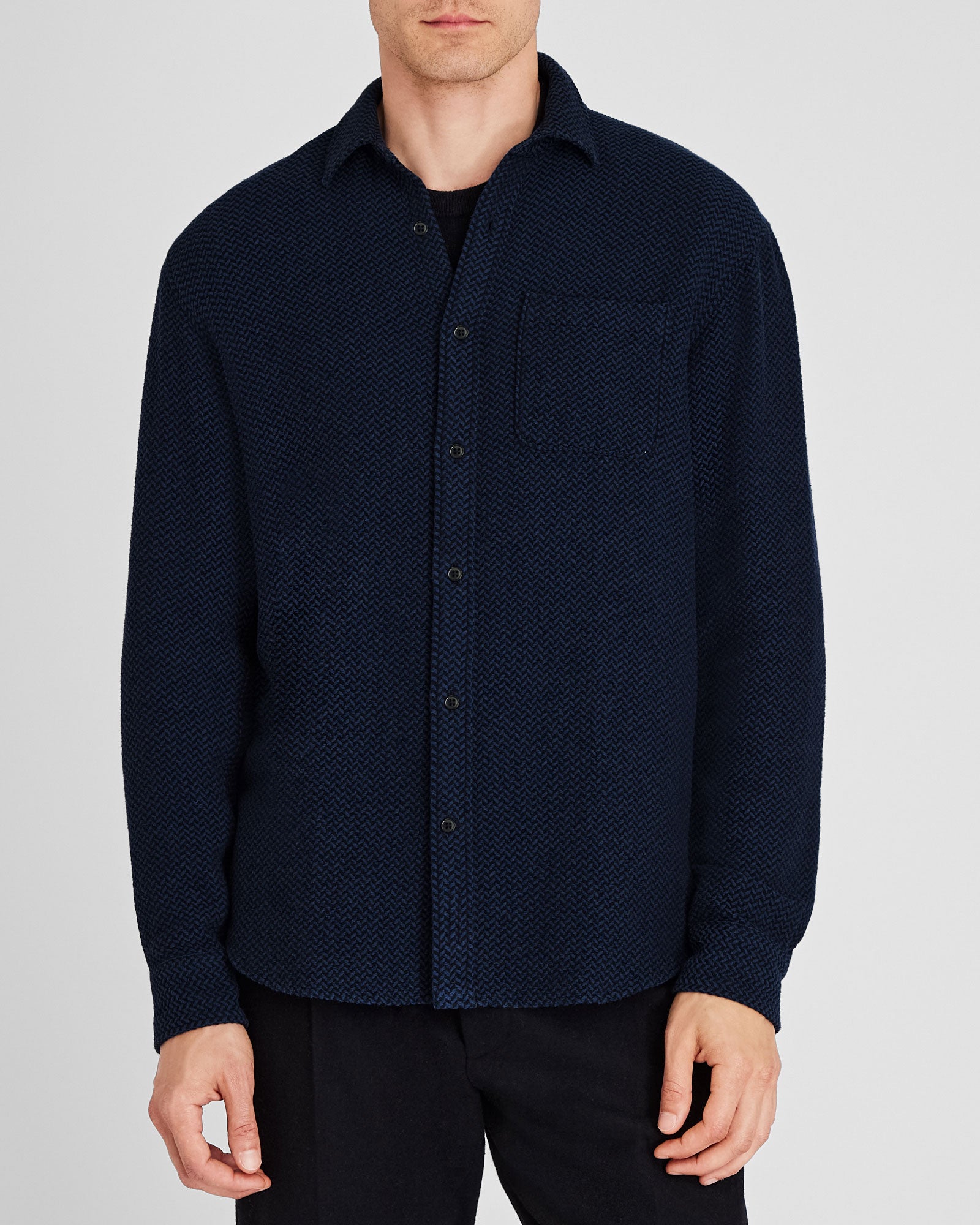 CLUB MONACO - Herringbone Texture Shirt - Dark Blue Mix