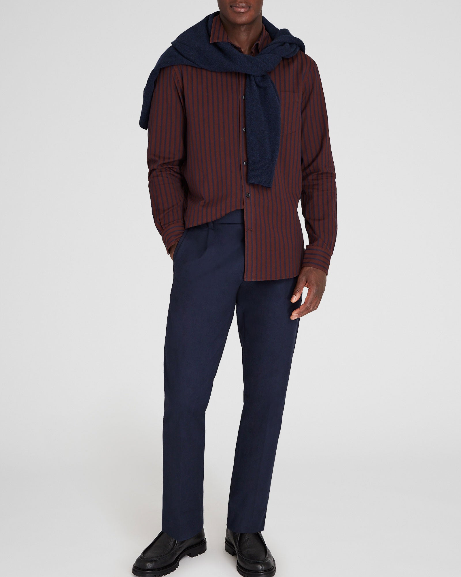 CLUB MONACO - Long-Sleeve Textured Stripe Shirt - Burgundy Mix