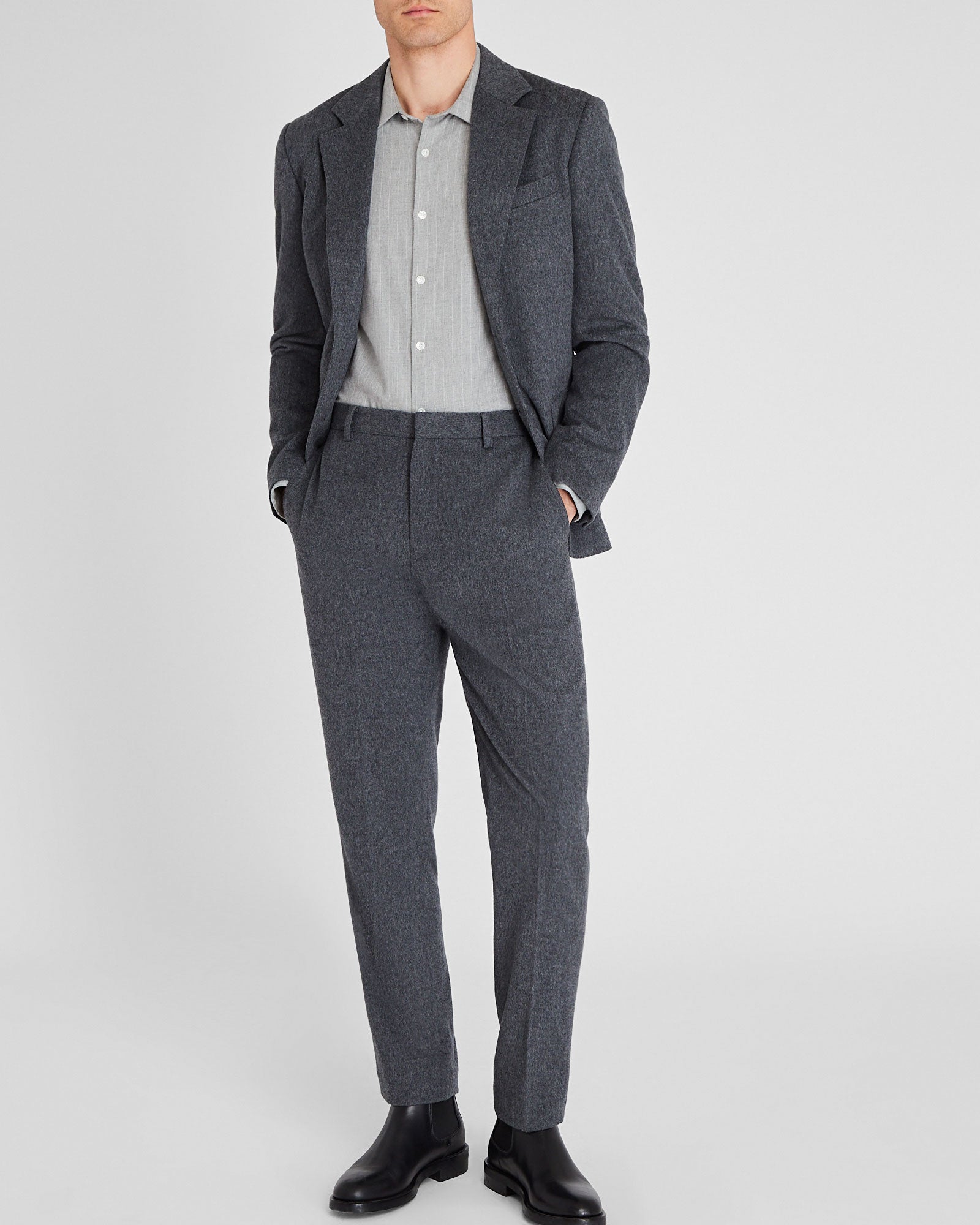 CLUB MONACO - Chemise à fines rayures en sergé - Gris Chiné