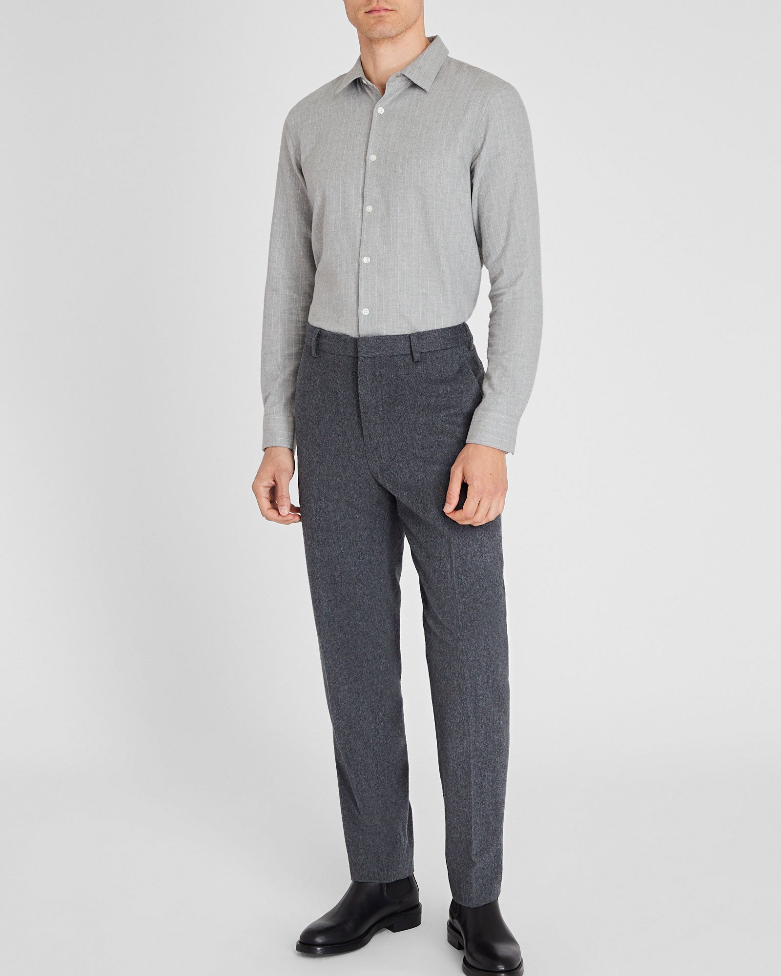 CLUB MONACO - Chemise à fines rayures en sergé - Gris Chiné