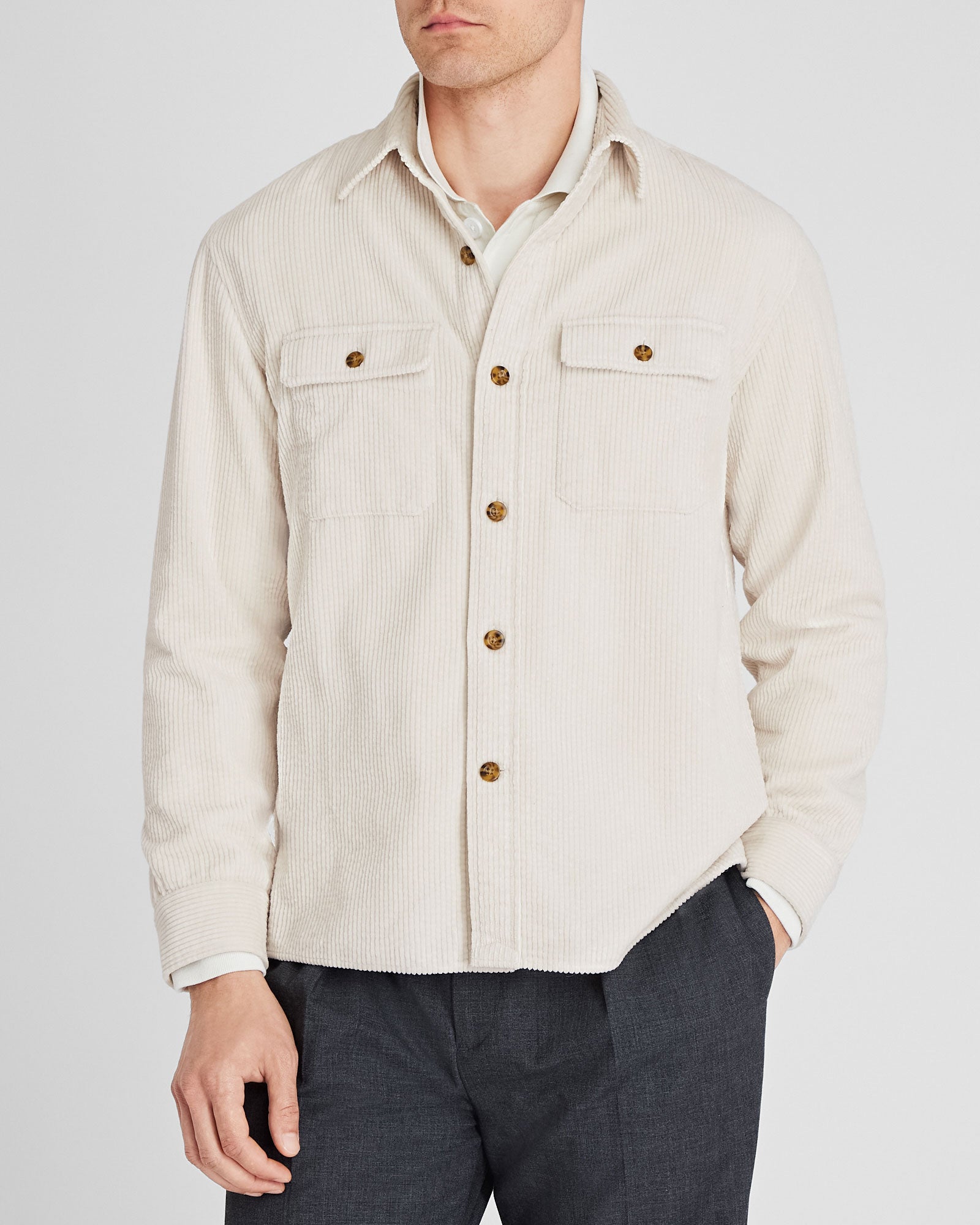CLUB MONACO - Wide Wale Corduroy Shirt Jacket - Cream Base