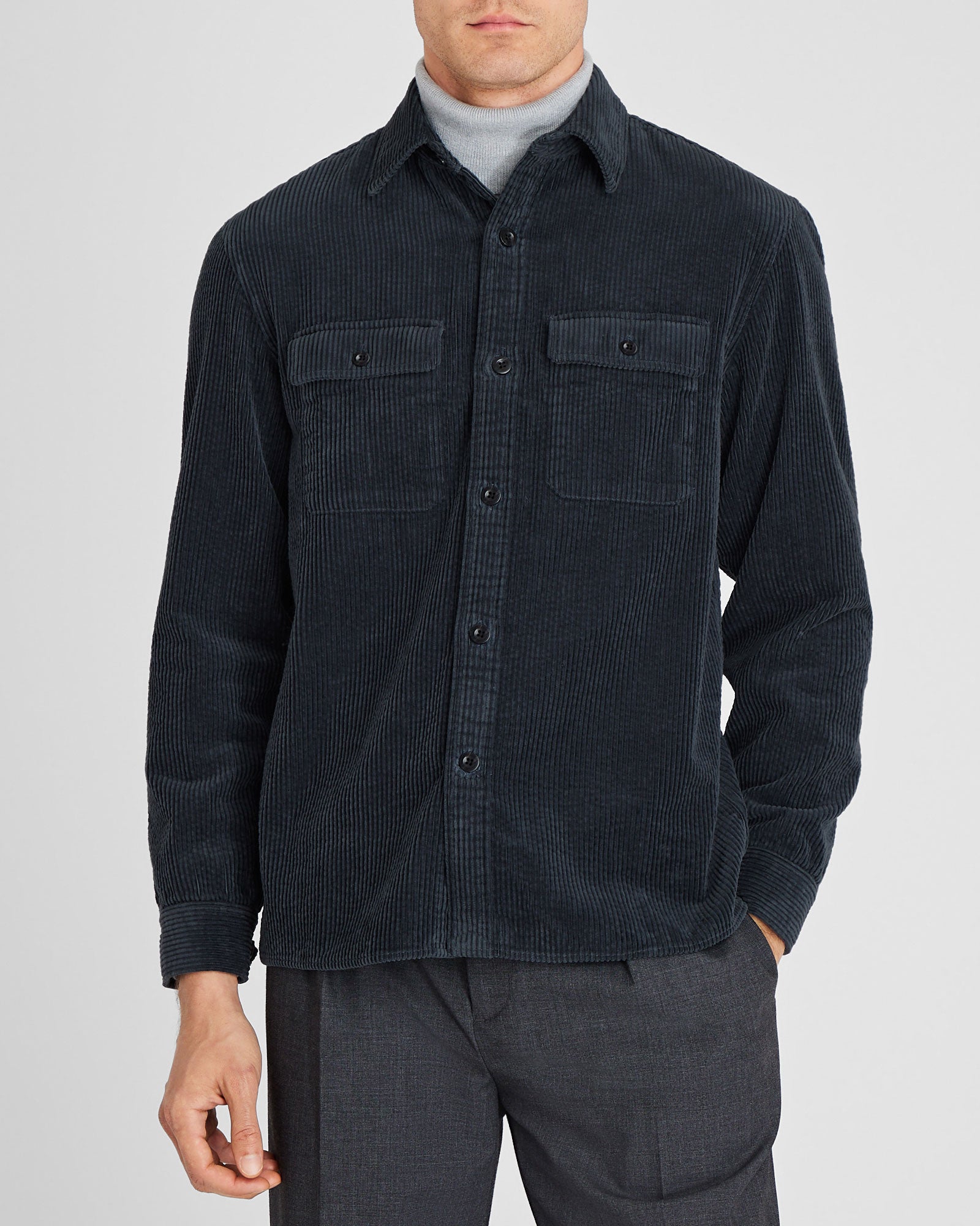 CLUB MONACO - Wide Wale Corduroy Shirt Jacket - Dark Blue