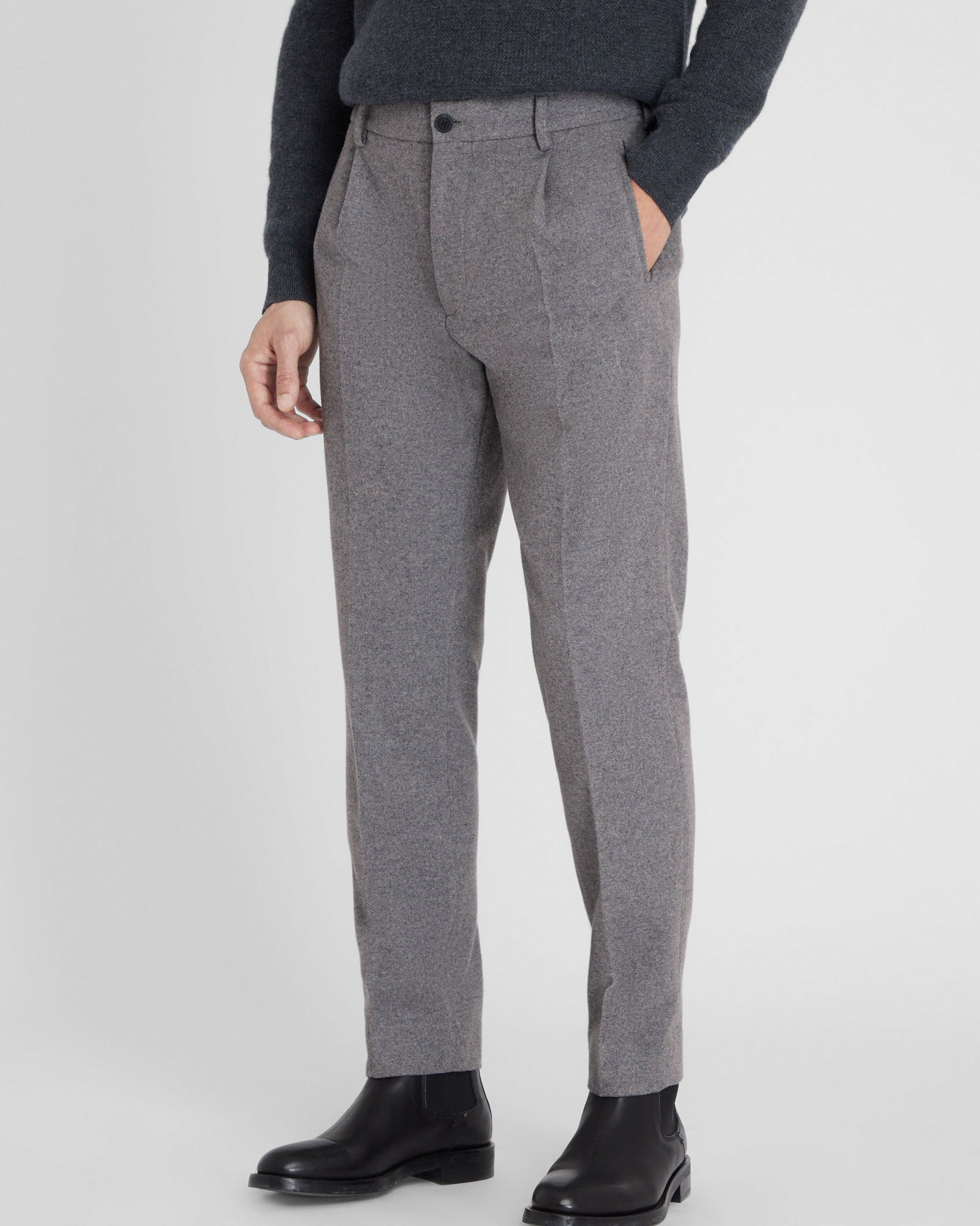 CLUB MONACO - Pantalon élastique hybride en laine - Gris Chiné Moyen