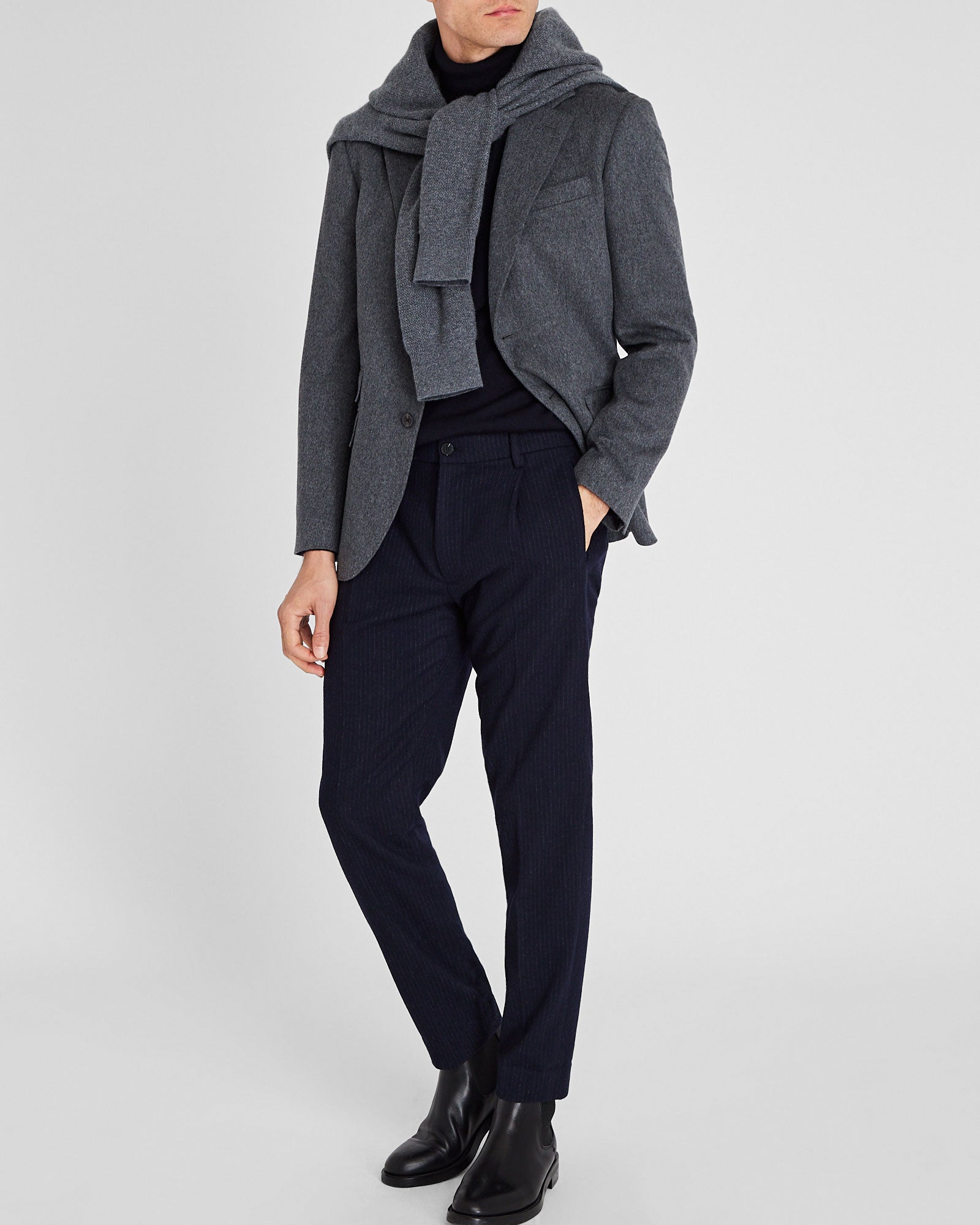 CLUB MONACO - Pantalon élastique hybride en laine - Rayures Marines