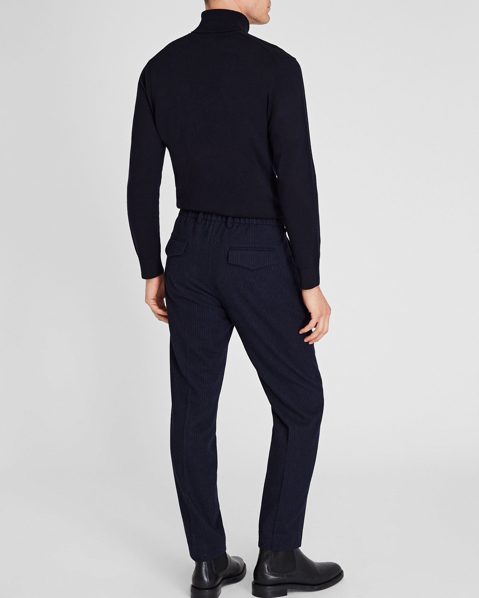 CLUB MONACO - Pantalon élastique hybride en laine - Rayures Marines