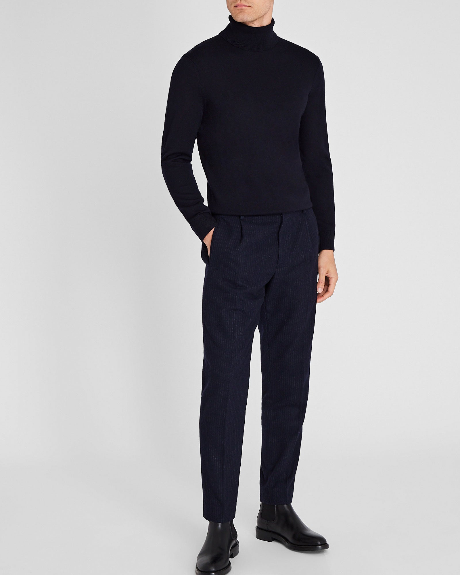 CLUB MONACO - Pantalon élastique hybride en laine - Rayures Marines