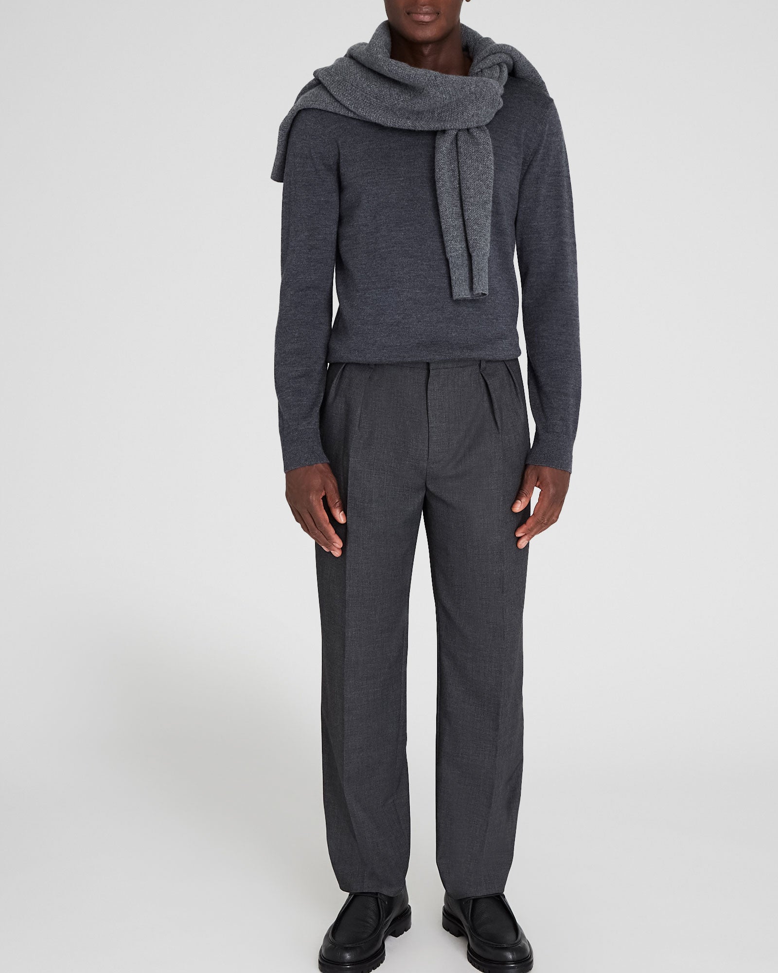 CLUB MONACO - Pantalon plissé en laine mélangée - Rayure - ivoire