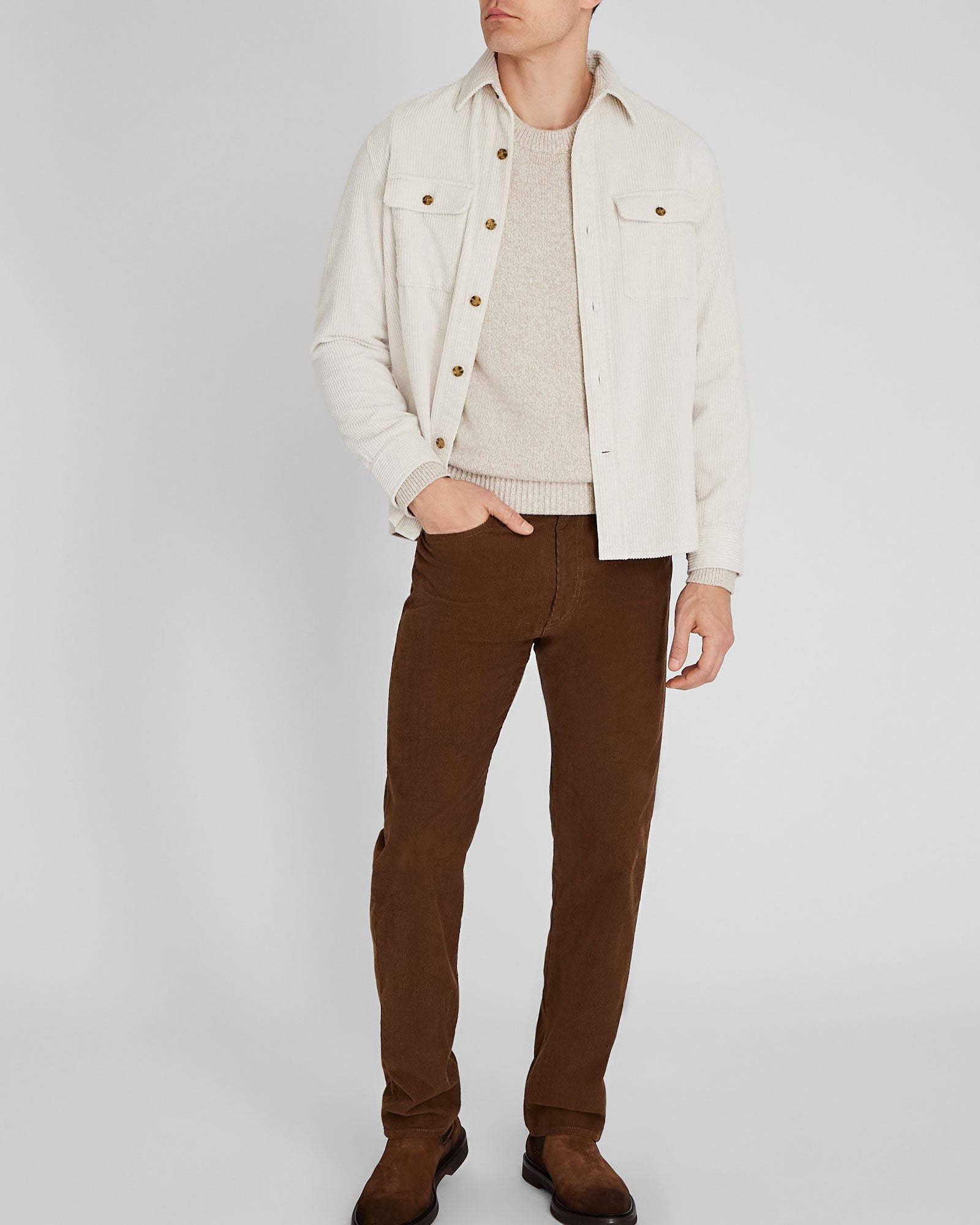 CLUB MONACO - Pantalon droit à 5 poches en velours côtelé - Tanné