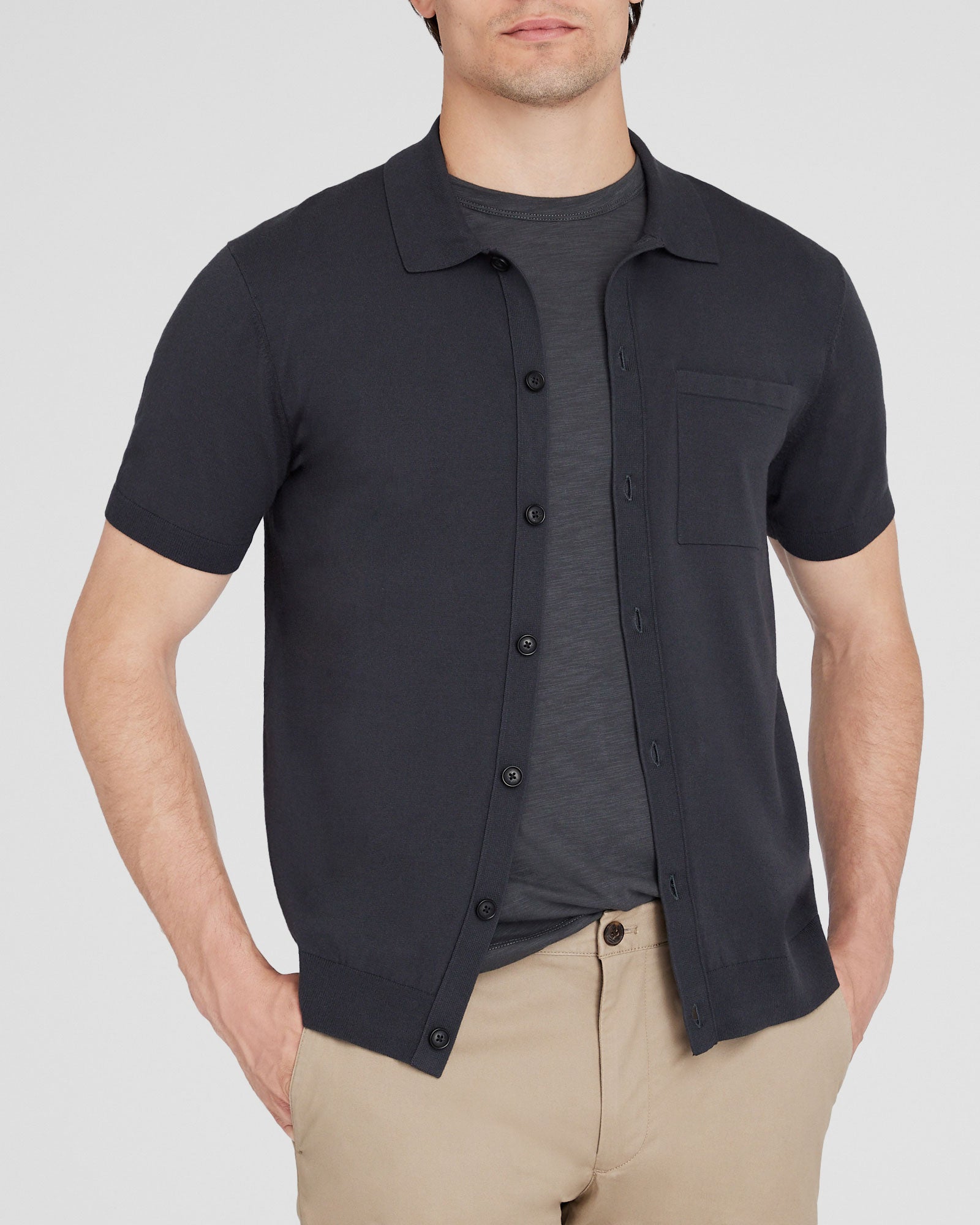 CLUB MONACO - Chemise technique à manches courtes et boutons - Charbon noir
