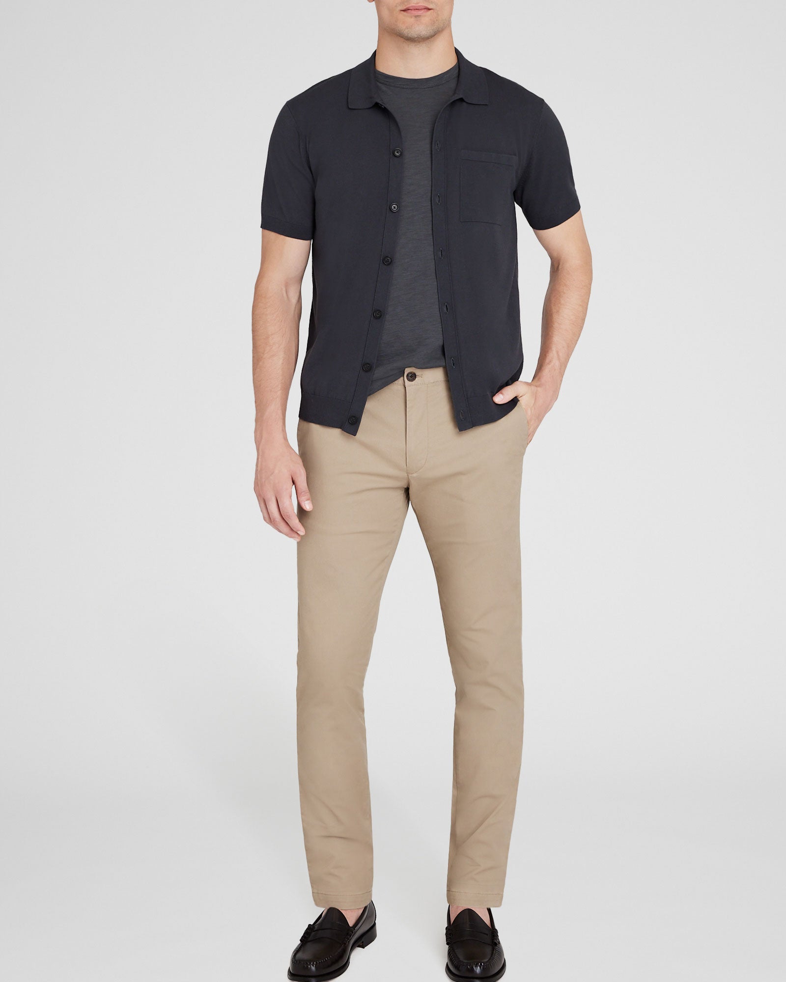 CLUB MONACO - Chemise technique à manches courtes et boutons - Charbon noir