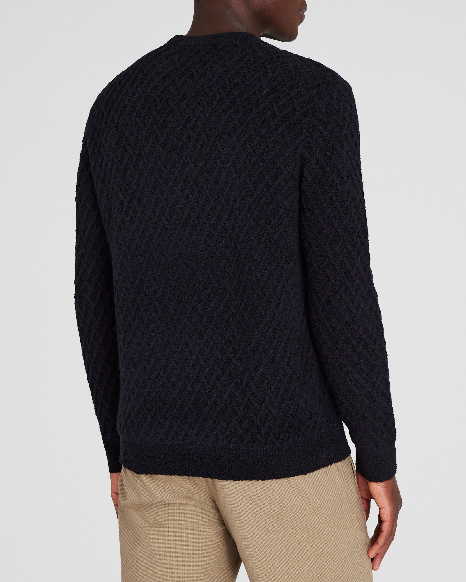 CLUB MONACO - Bouclé Half-Diamond Crewneck - Navy