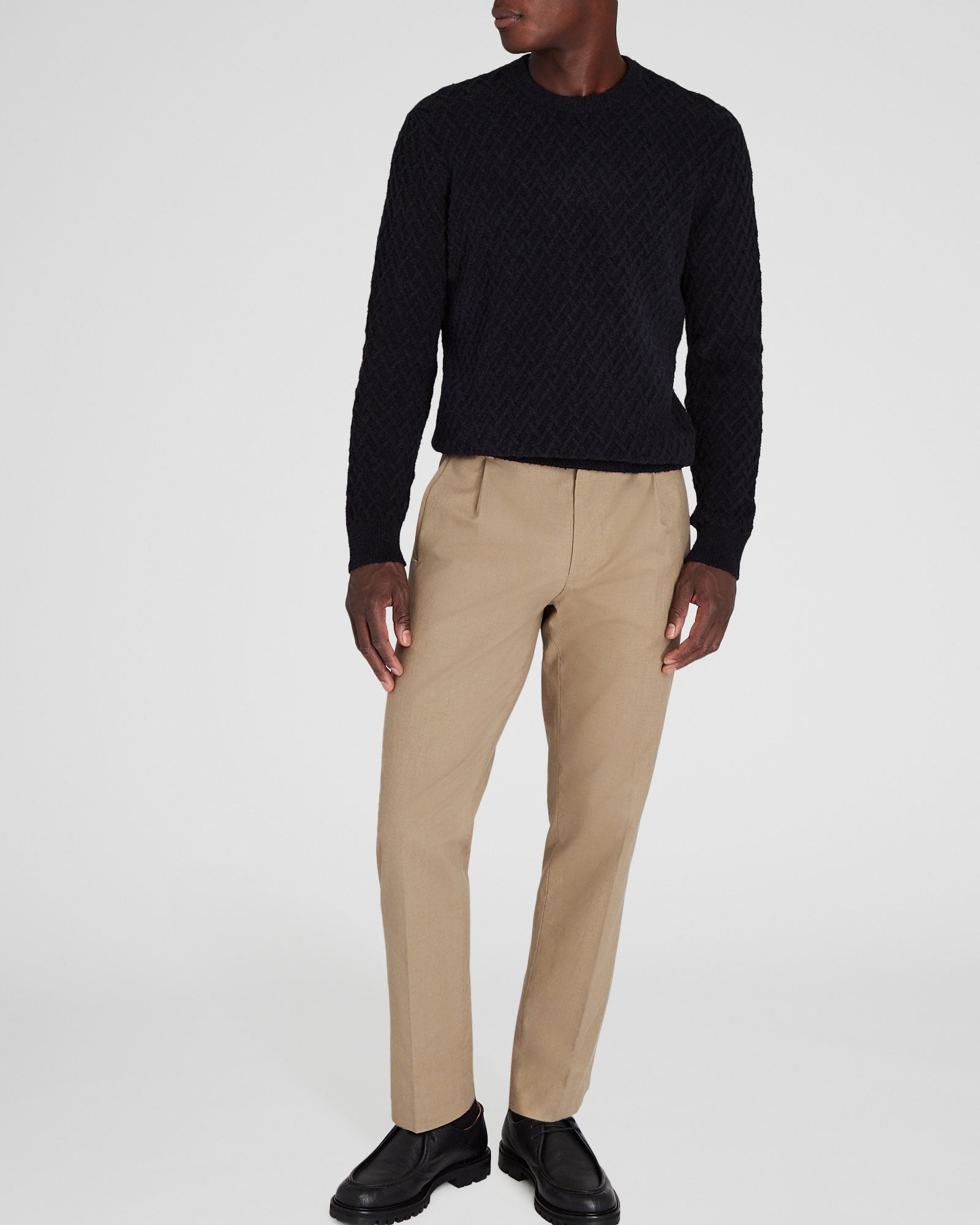 CLUB MONACO - Bouclé Half-Diamond Crewneck - Navy