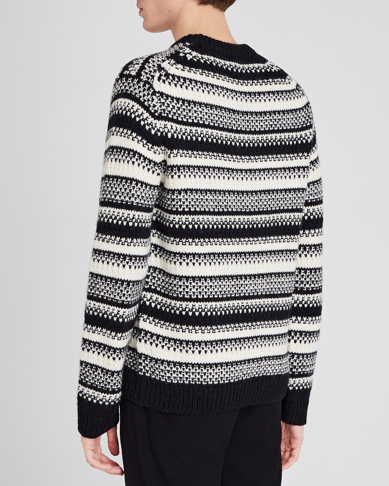 CLUB MONACO - Textured Striped Crewneck - Black Mix
