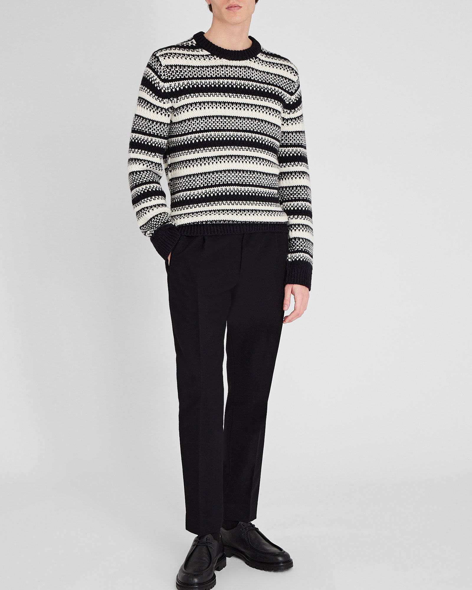 CLUB MONACO - Textured Striped Crewneck - Black Mix