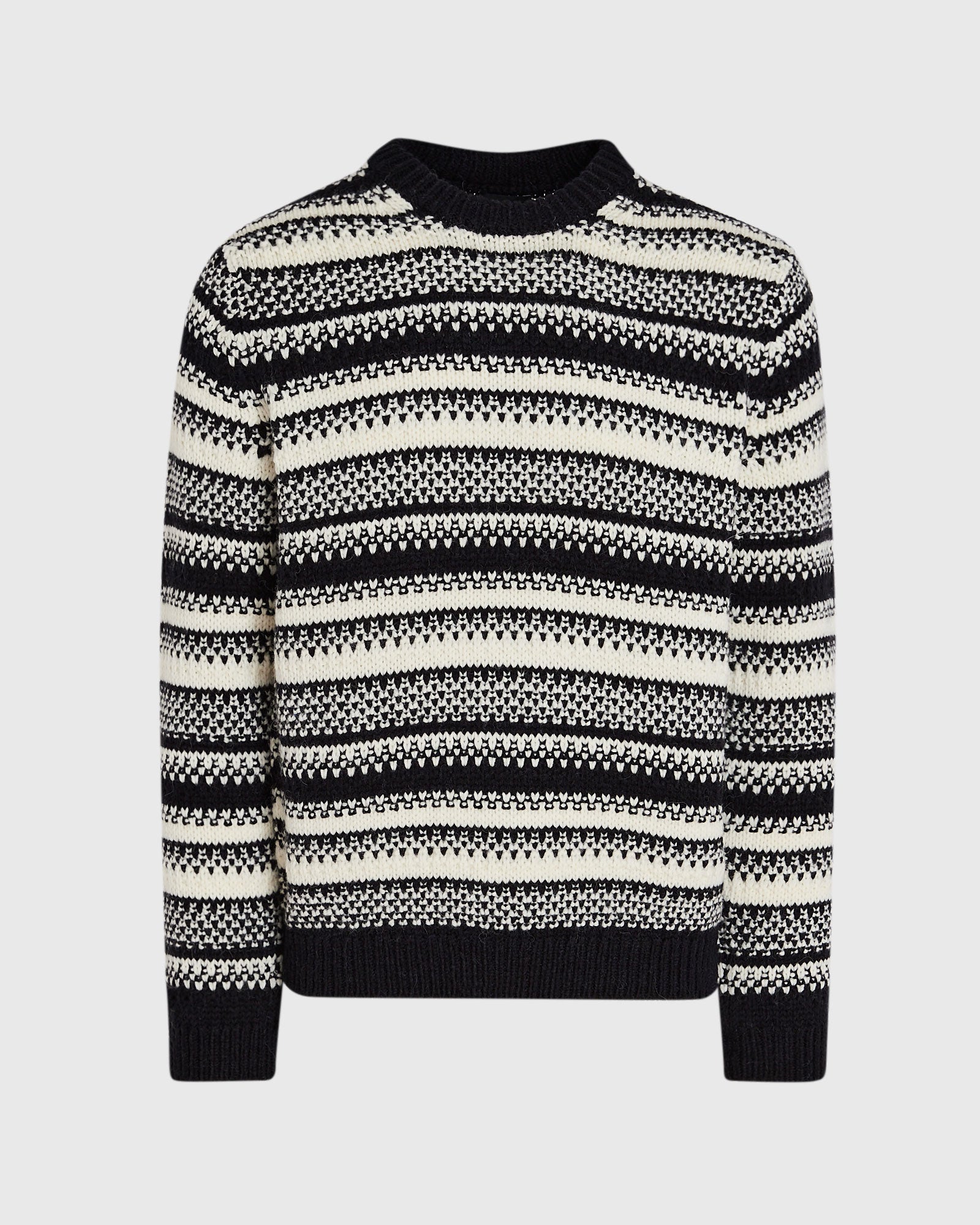 CLUB MONACO - Textured Striped Crewneck - Black Mix