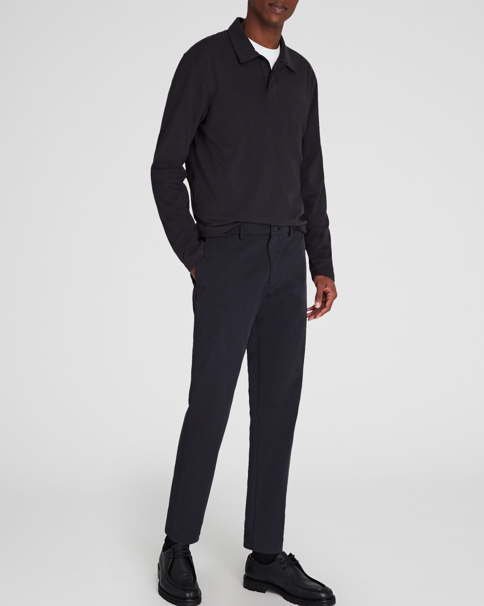 CLUB MONACO - Long-Sleeve Brushed Cotton Polo - Black