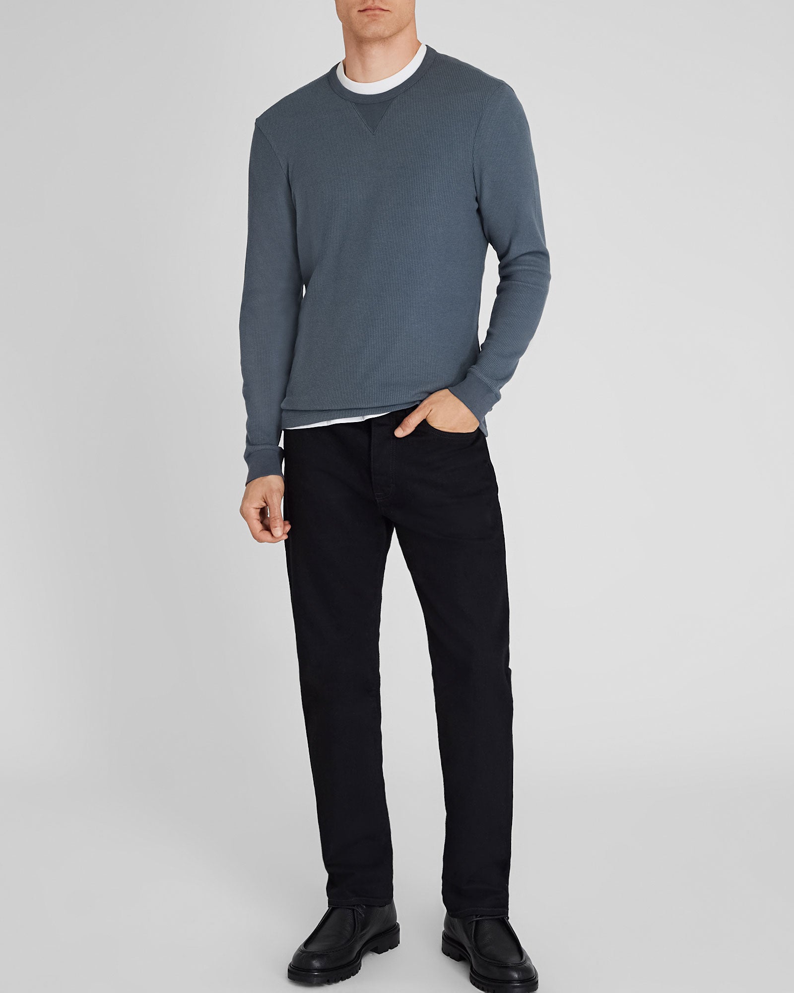 CLUB MONACO - Chandail gaufré à manches longues - Bleu foncé