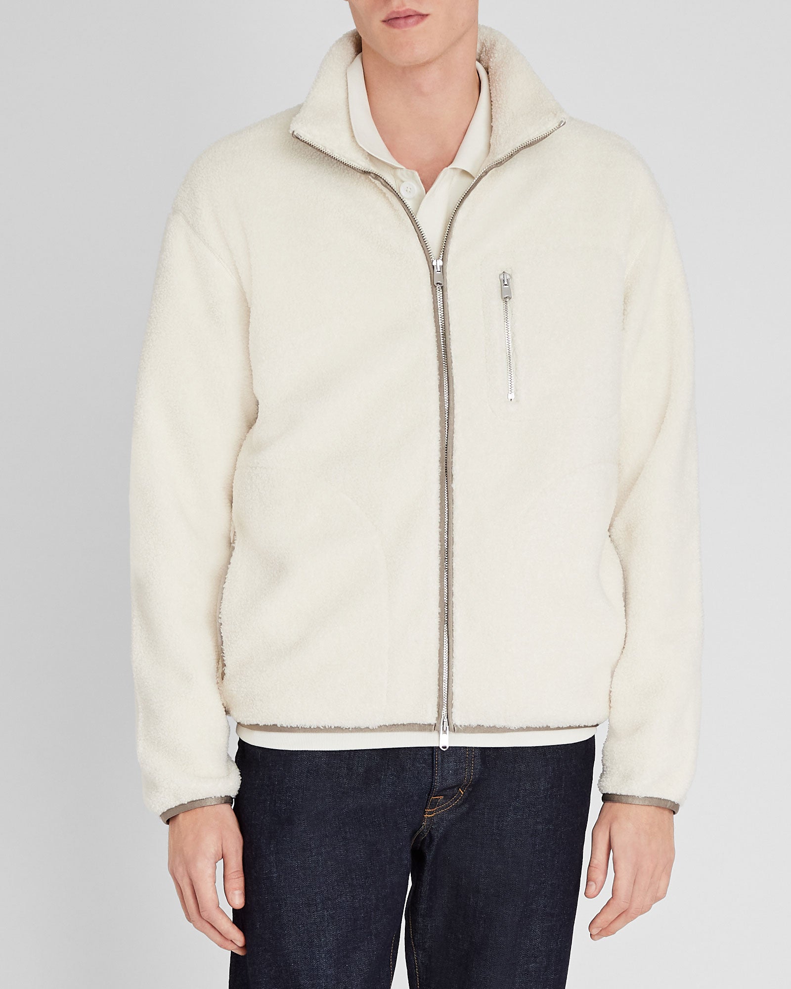 CLUB MONACO - Sherpa Full-Zip - Off White