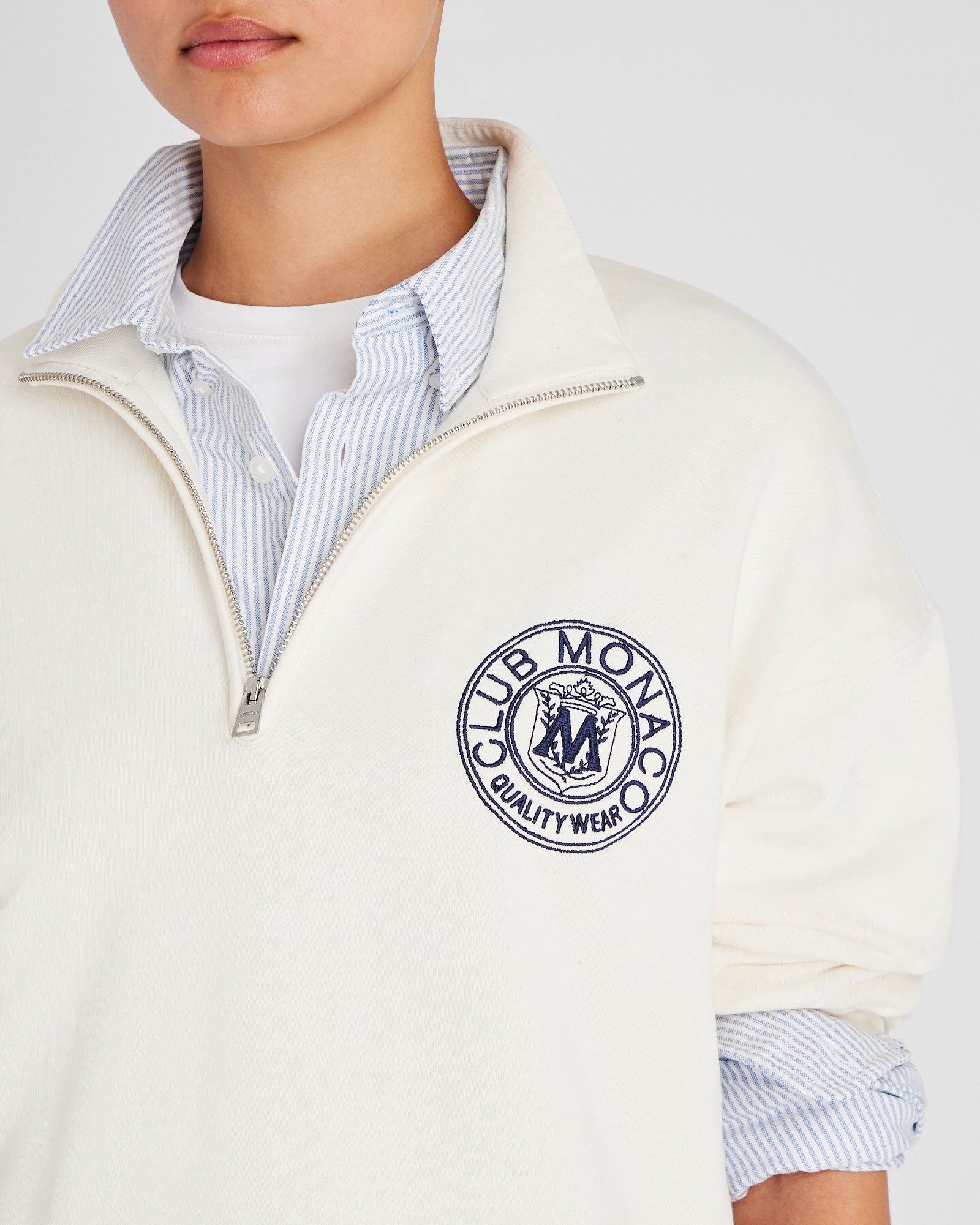 CLUB MONACO - Crest Quarter-Zip - Off White