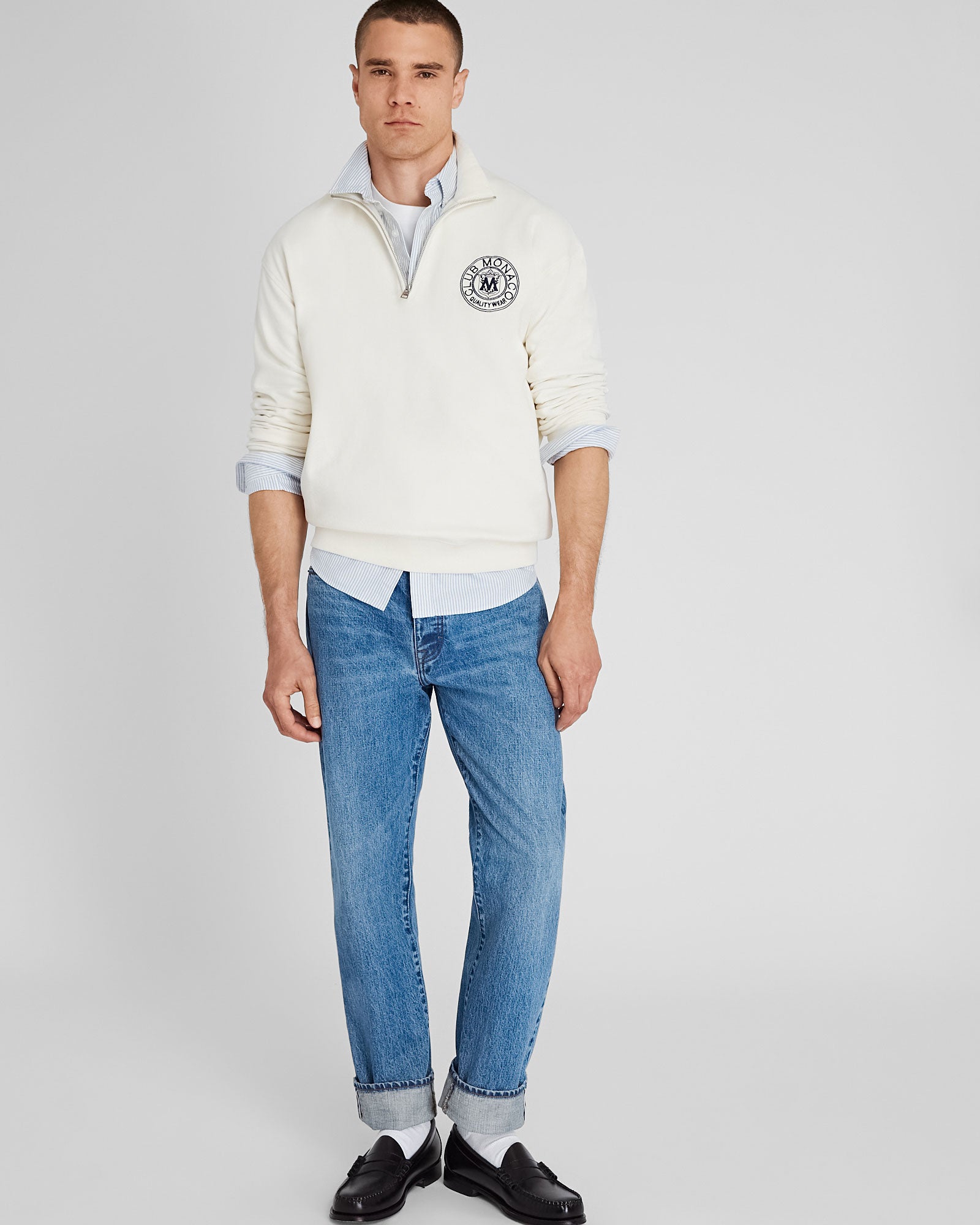 CLUB MONACO - Crest Quarter-Zip - Off White