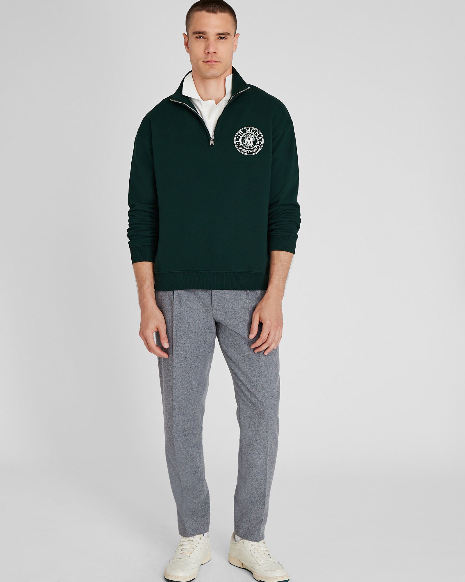 CLUB MONACO - Chandail Écusson glissière un quart - Vert
