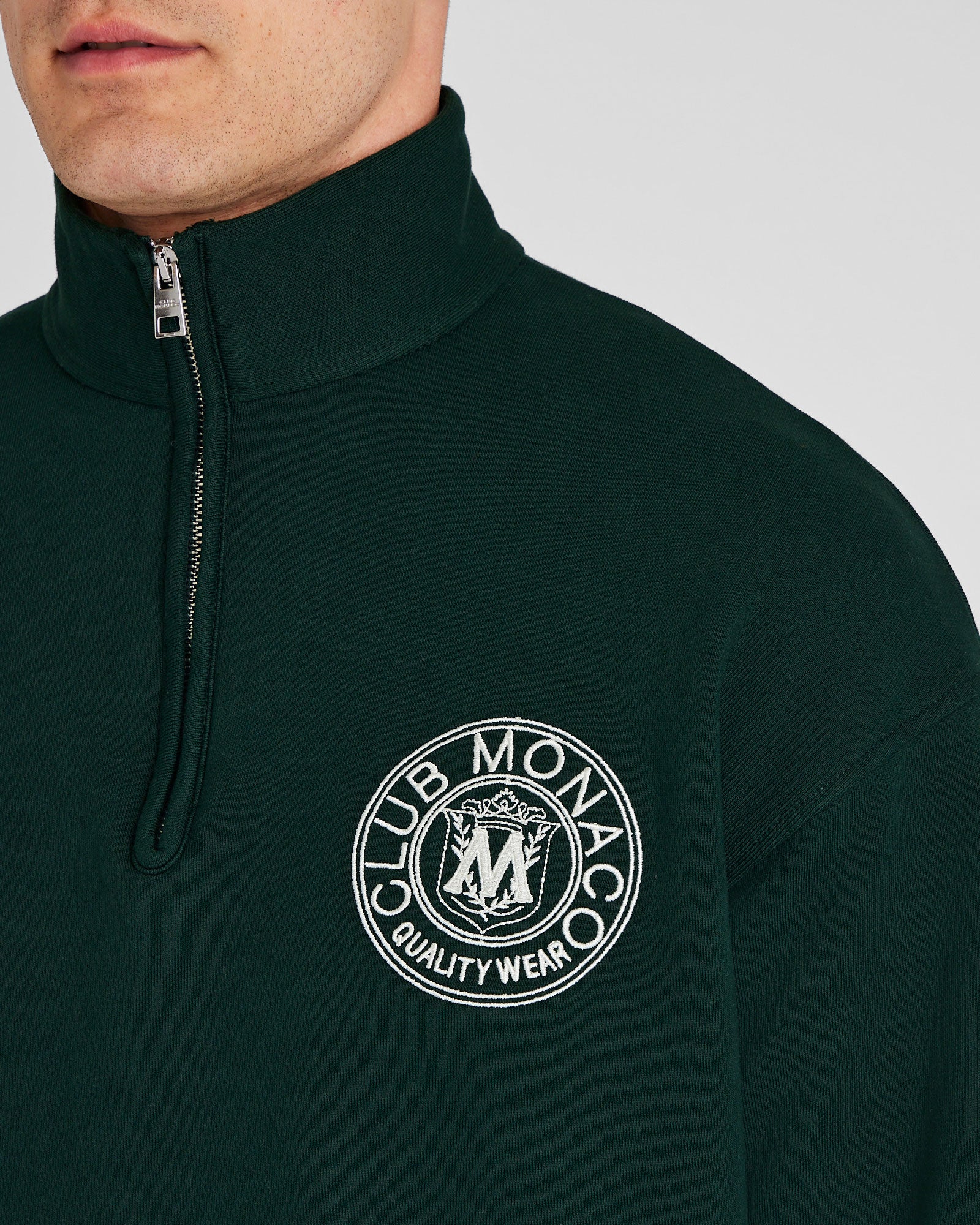 CLUB MONACO - Chandail Écusson glissière un quart - Vert