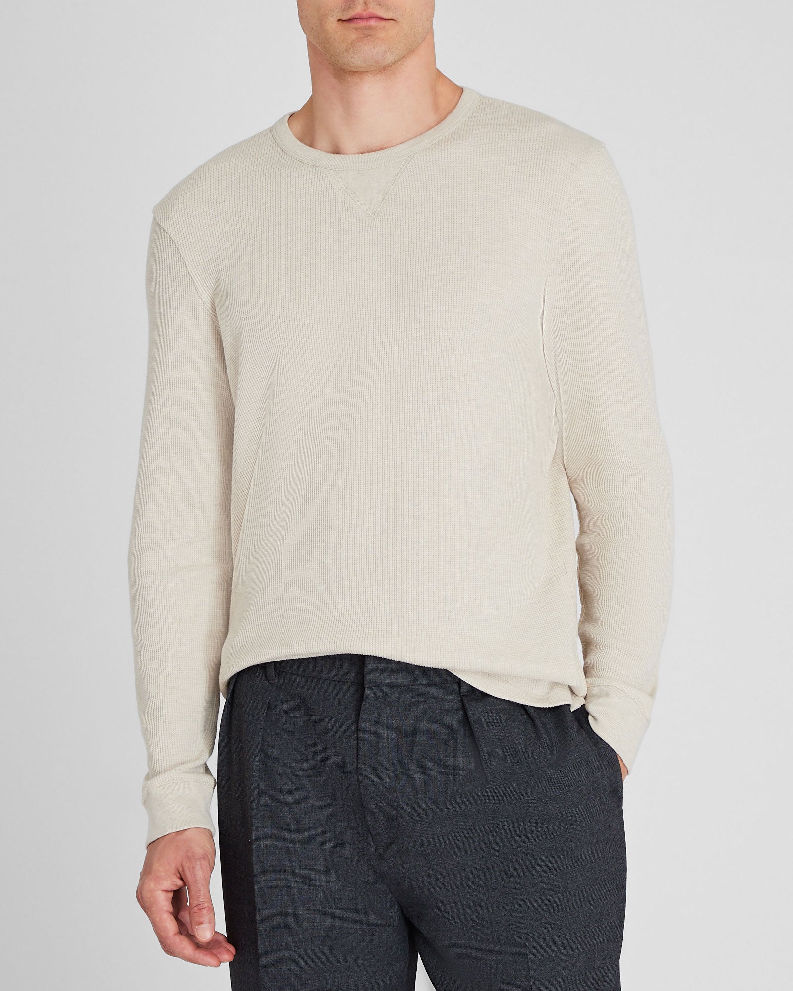 CLUB MONACO - Chandail gaufré à manches longues - Avoine Chinée