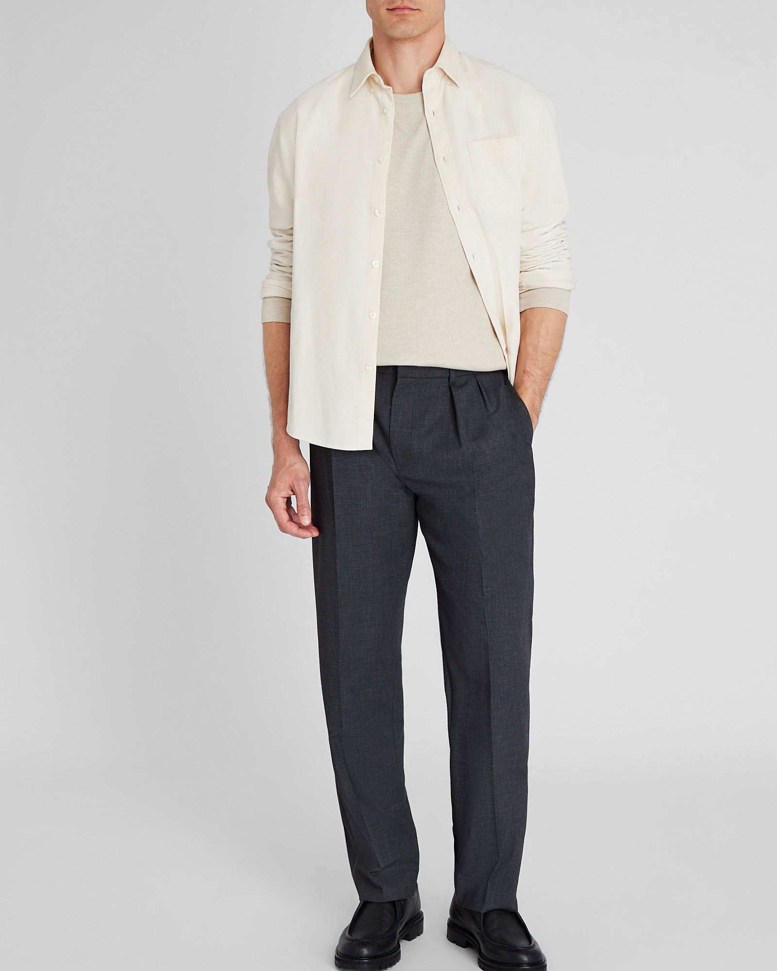 CLUB MONACO - Chandail gaufré à manches longues - Avoine Chinée