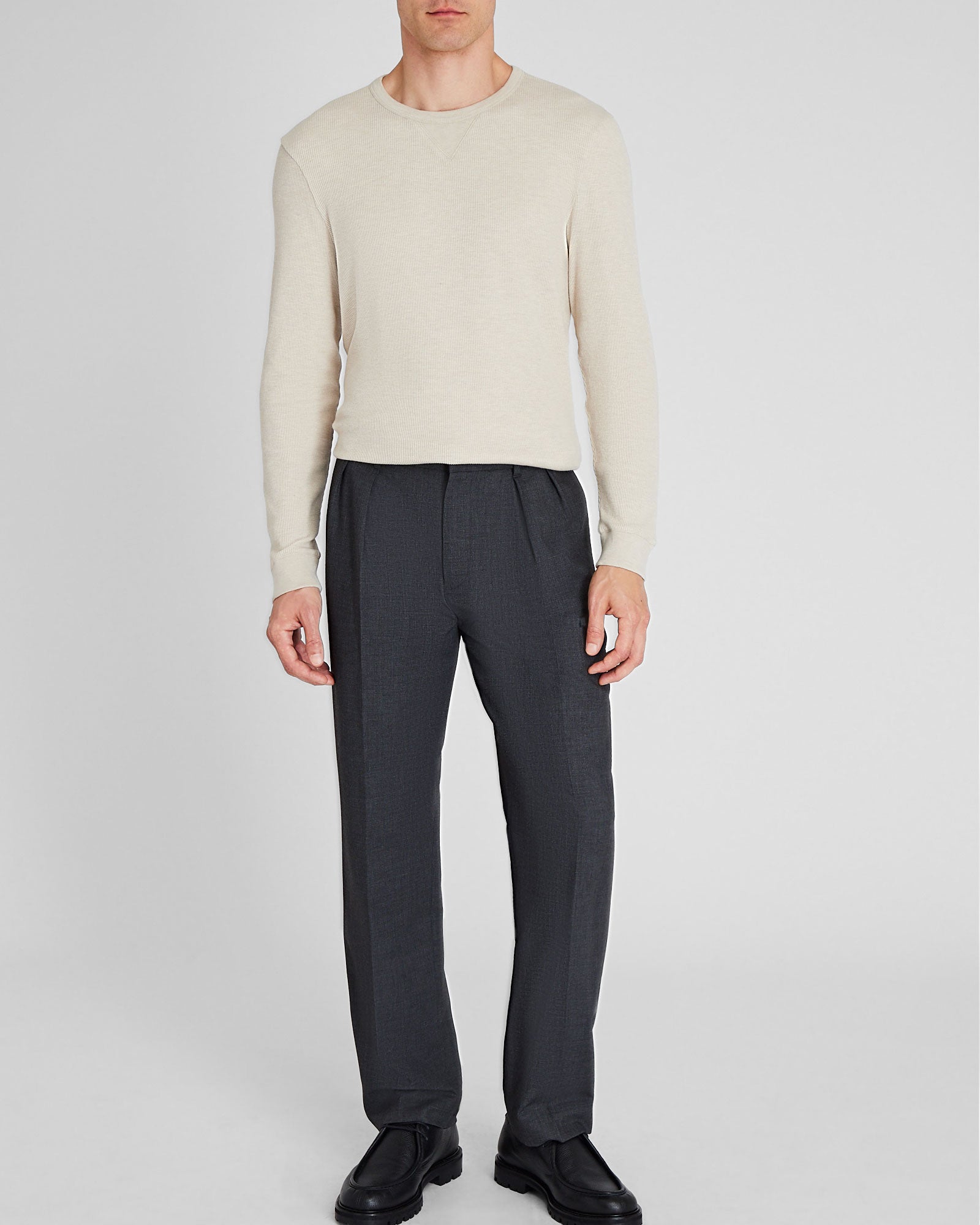 CLUB MONACO - Chandail gaufré à manches longues - Avoine Chinée