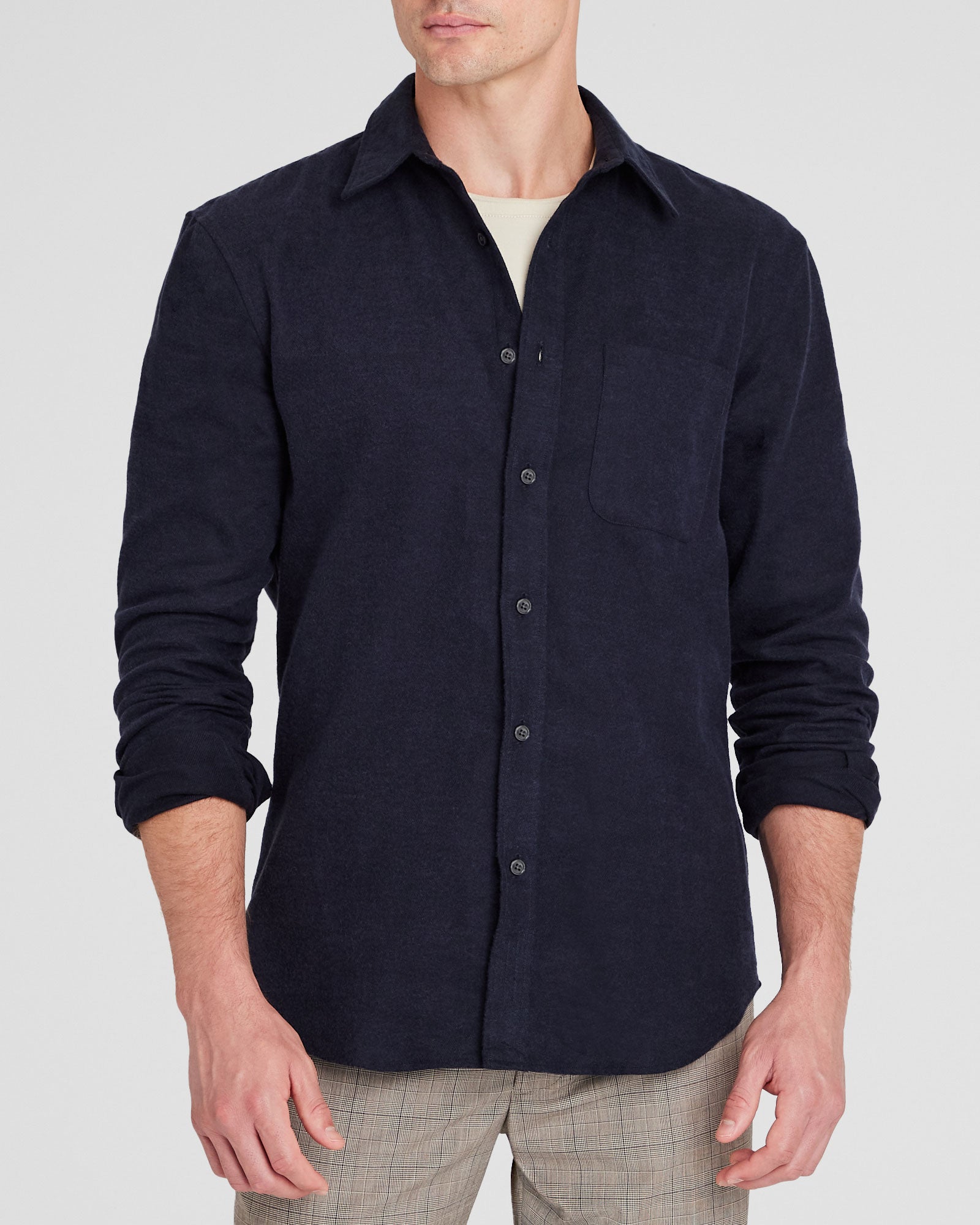 CLUB MONACO - Chemise légère en flanelle unie - Marine