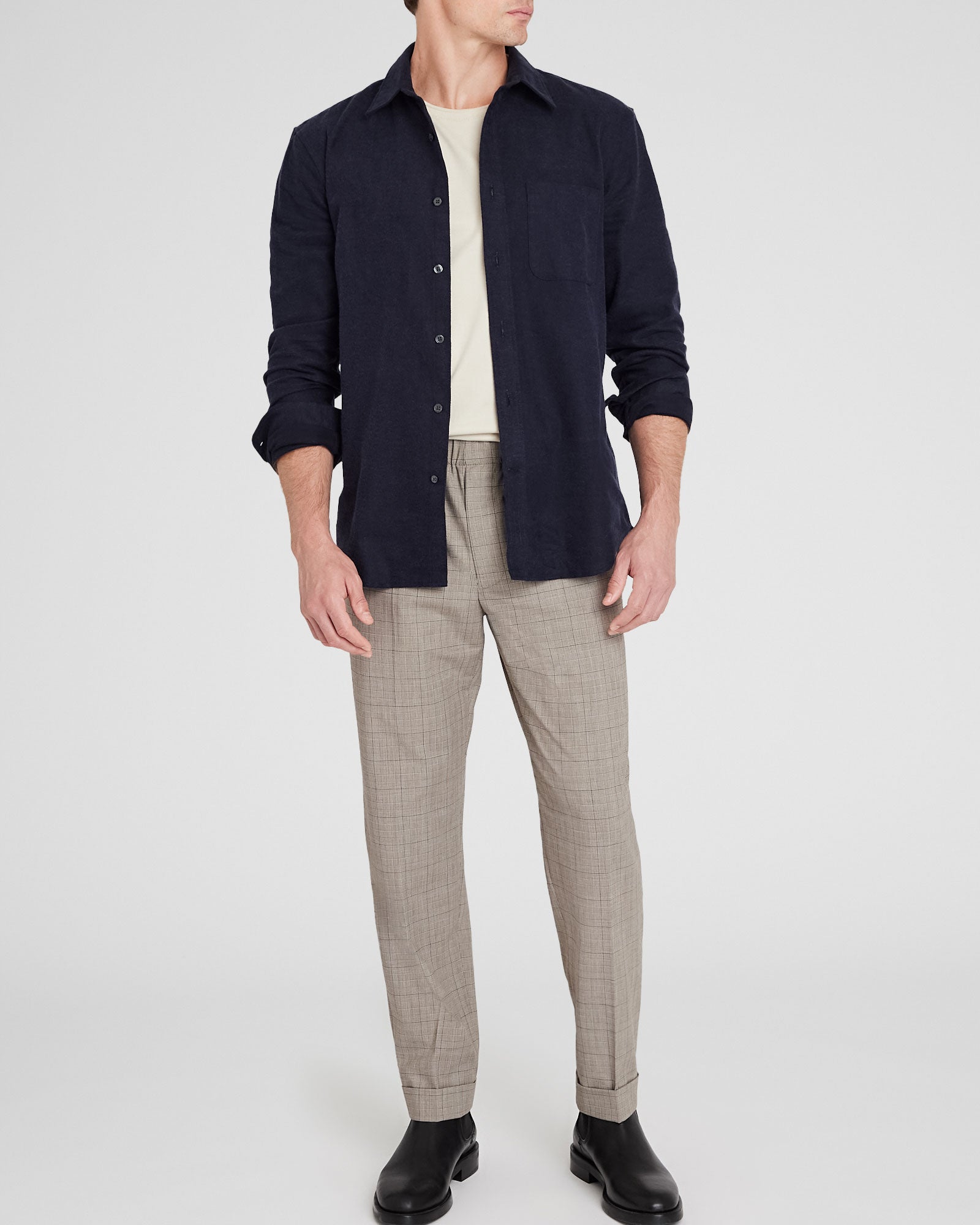 CLUB MONACO - Chemise légère en flanelle unie - Marine