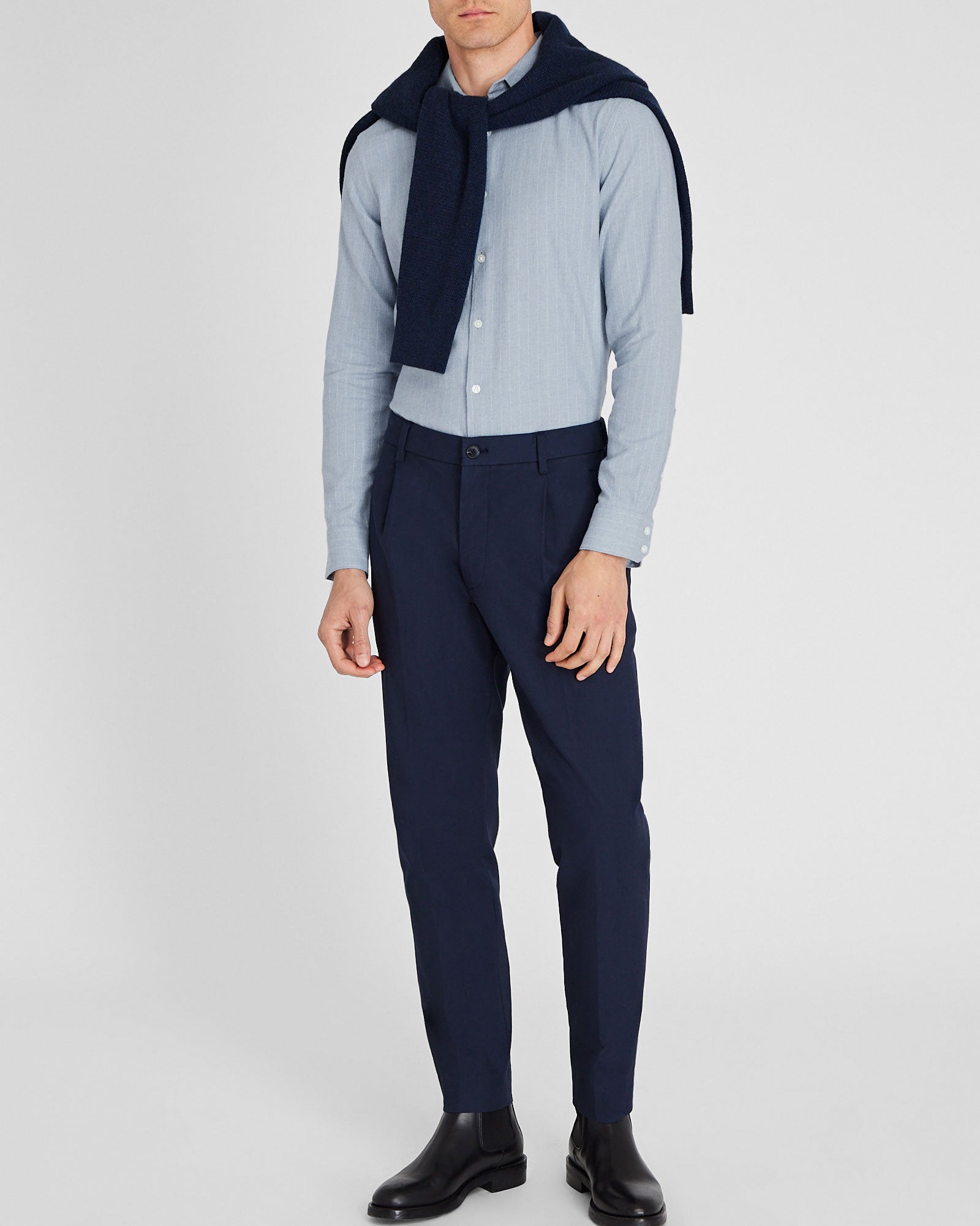 CLUB MONACO - Chemise à fines rayures en sergé - Mélange Bleu