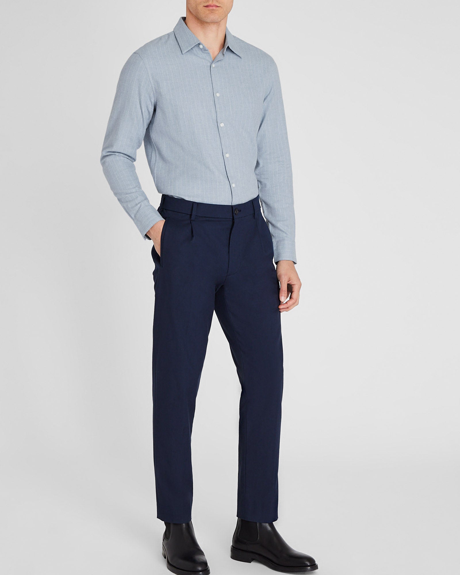 CLUB MONACO - Chemise à fines rayures en sergé - Mélange Bleu