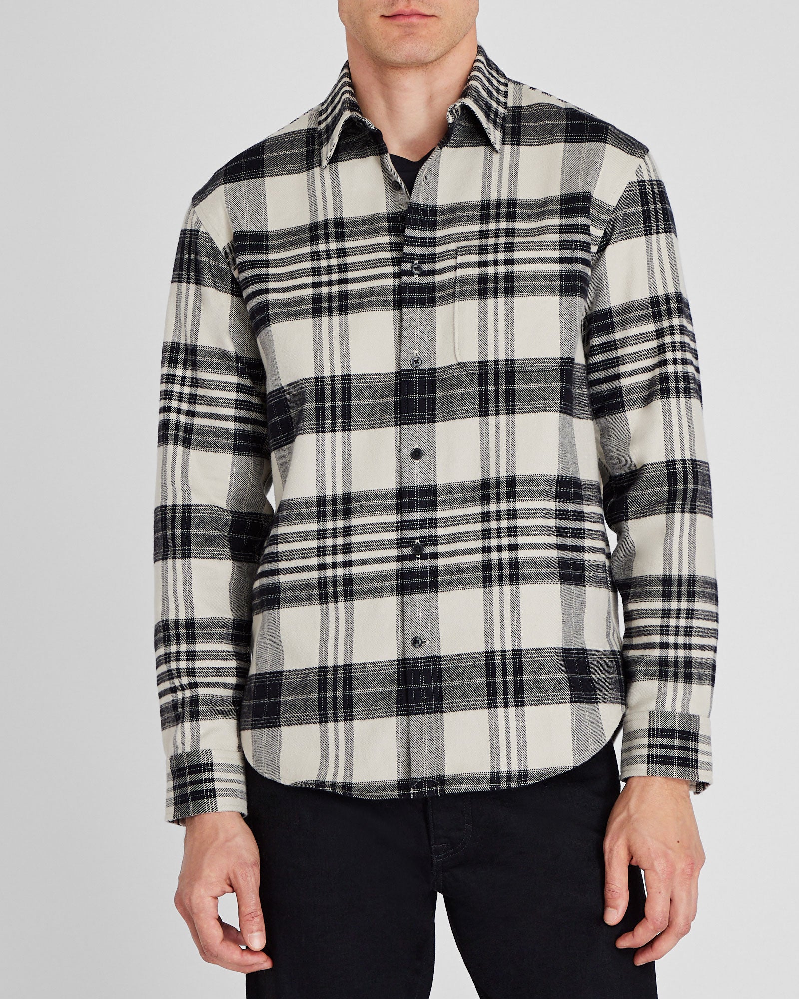 CLUB MONACO - Chemise en flanelle épaisse à carreaux - Mélange d’avoine