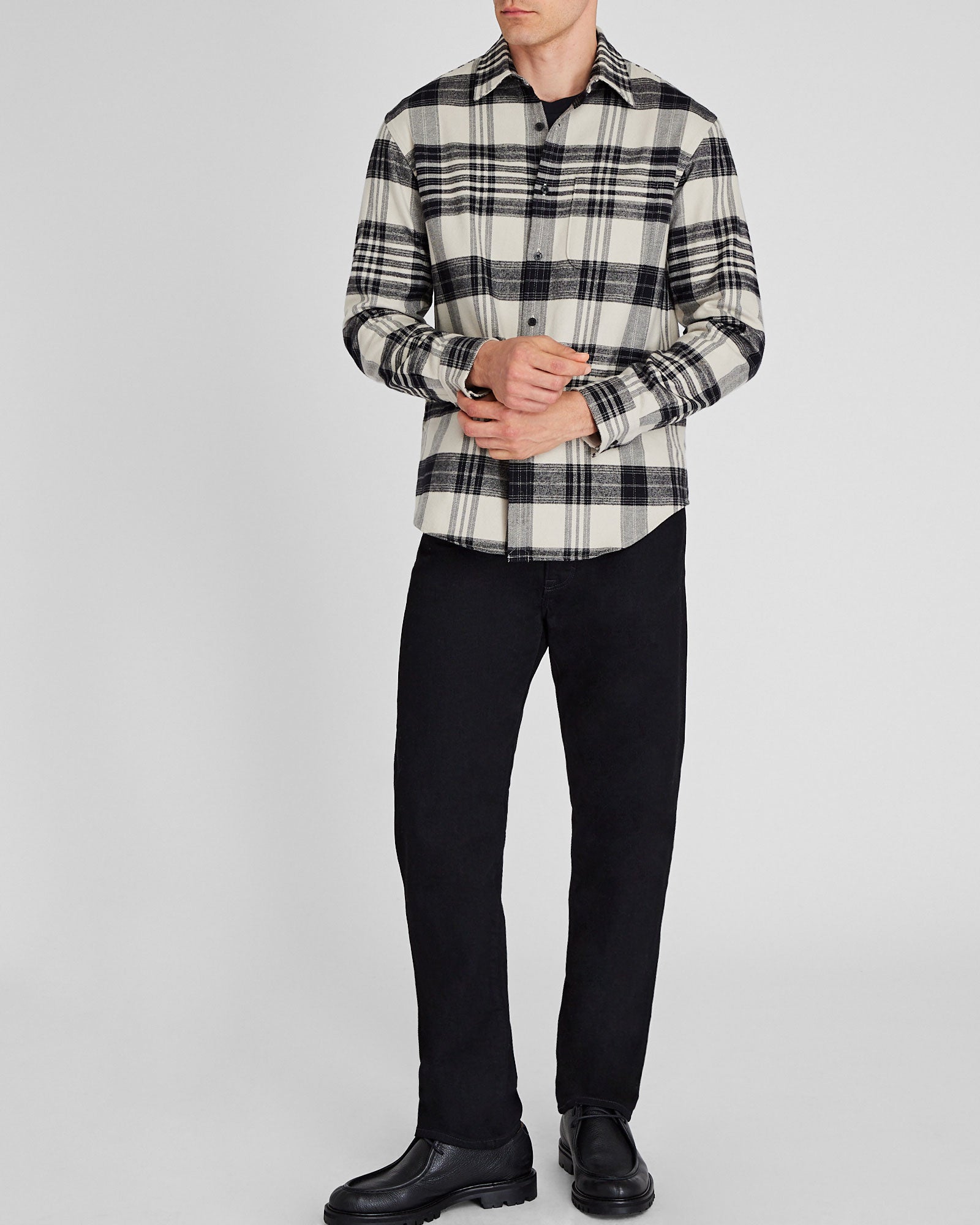 CLUB MONACO - Chemise en flanelle épaisse à carreaux - Mélange d’avoine