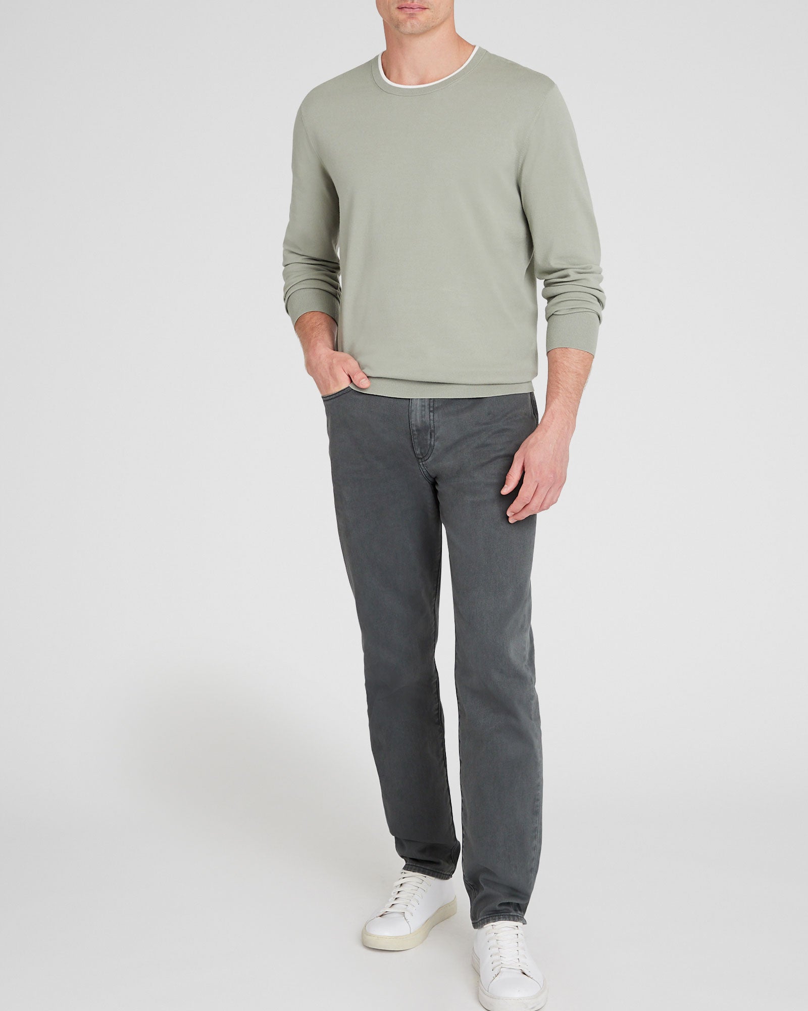 CLUB MONACO - T-shirt technique à manches longues et col rond - Sage