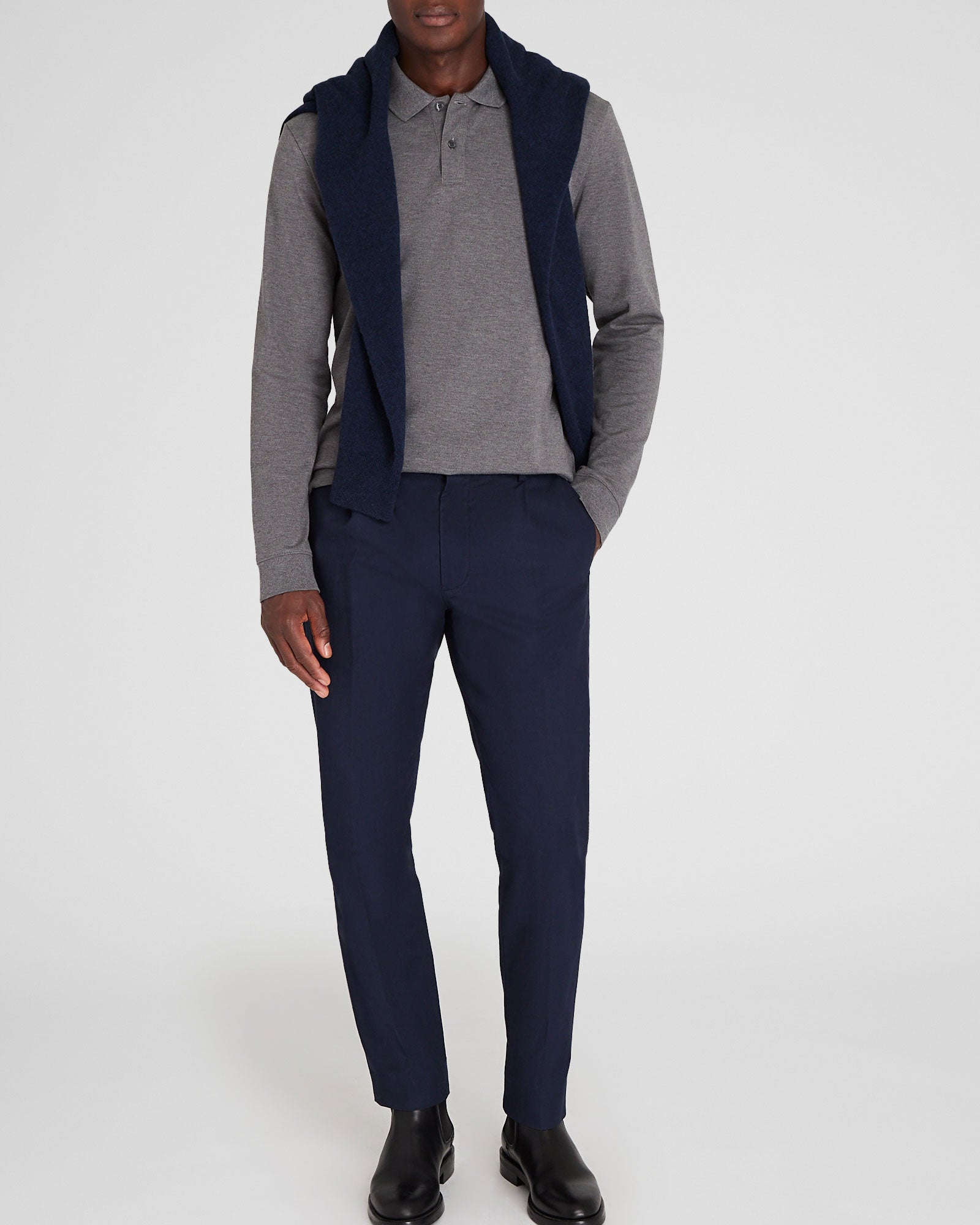 CLUB MONACO - Long-Sleeve Heathered Piqué Polo - Salt and Pepper Melange